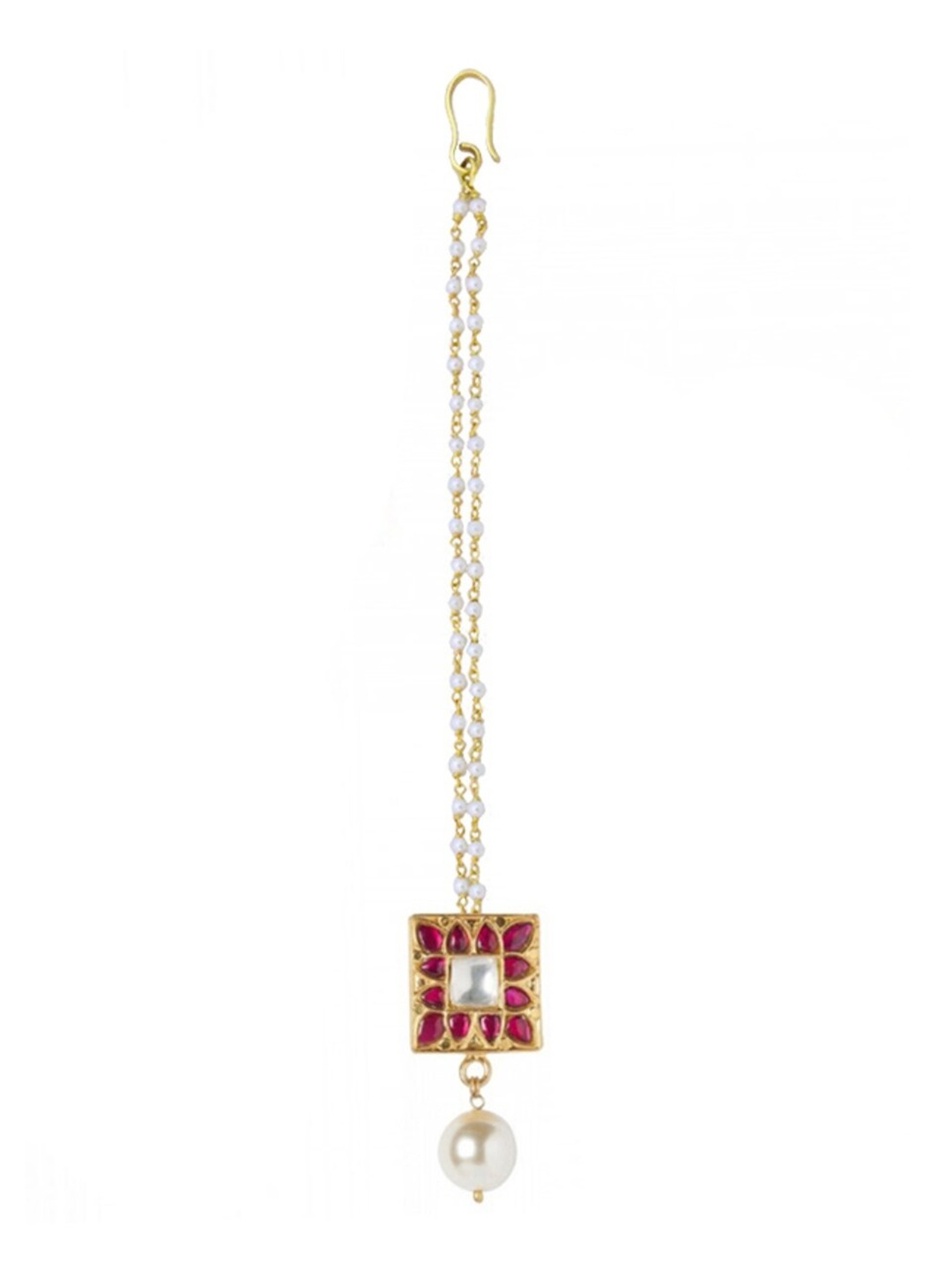 

ahilya 92.5 Sterling Silver 24K Gold-Plated Stone-Studded & Beaded Maang Tikka