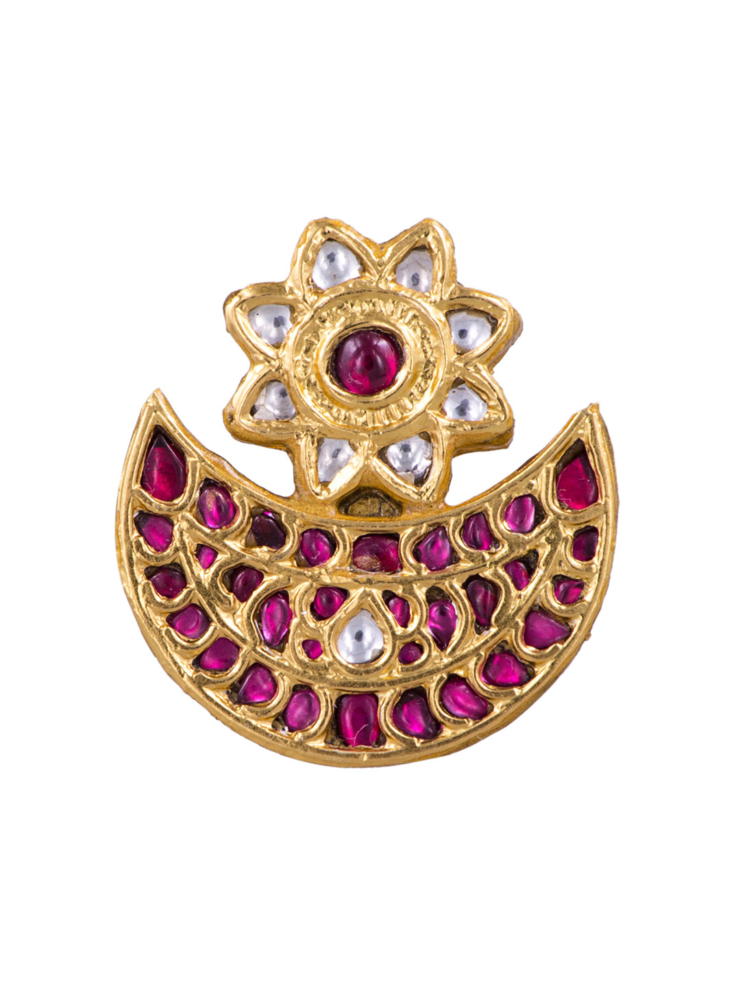 

ahilya 92.5 Sterling Silver 24 K Gold-Plated Stones-Studded Brooch, Red