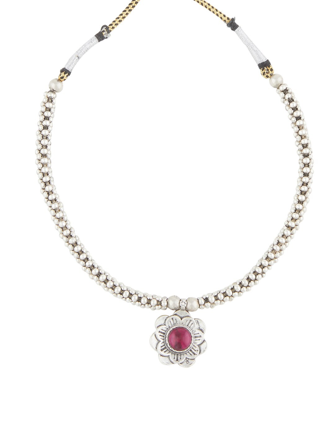 

ahilya 92.5 Sterling Silver Floral Pearls Beaded Mangalsutra