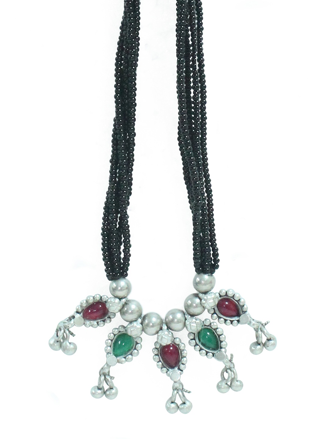 

ahilya 92.5 Sterling Silver Beaded & Stone Studded Mangalsutra, Red