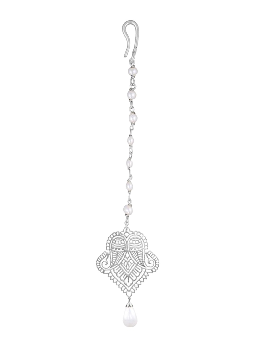 

ahilya 92.5 Sterling Silver Stone-Studded & Beaded Maang Tikka