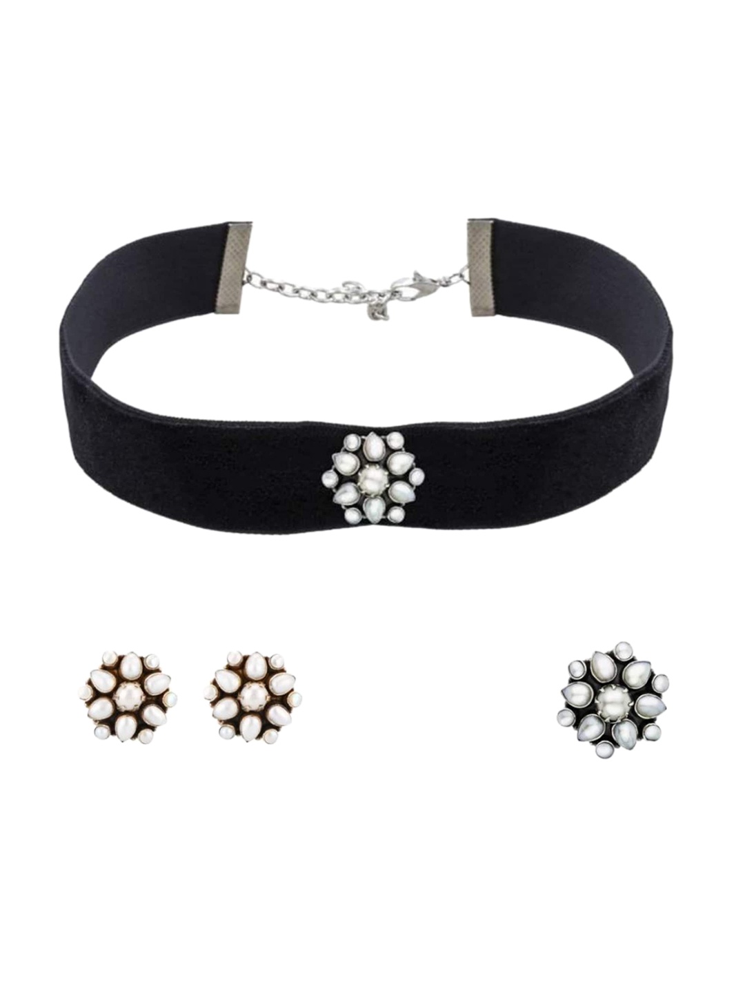 

ahilya 92.5 Sterling Silver Stone Studded Jewellery Set, White
