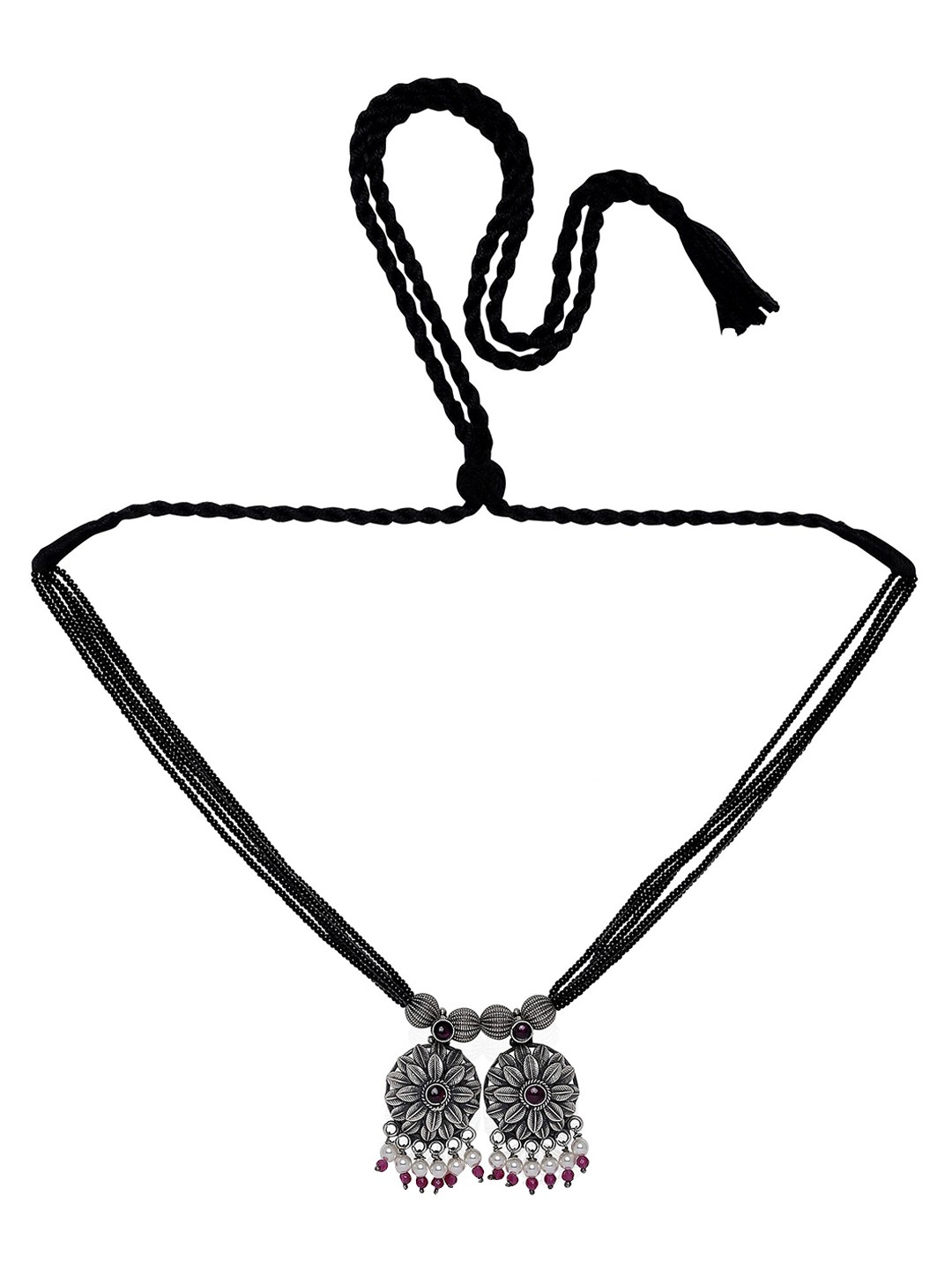 

ahilya 92.5 Sterling Silver Beaded & Stone Studded Mangalsutra