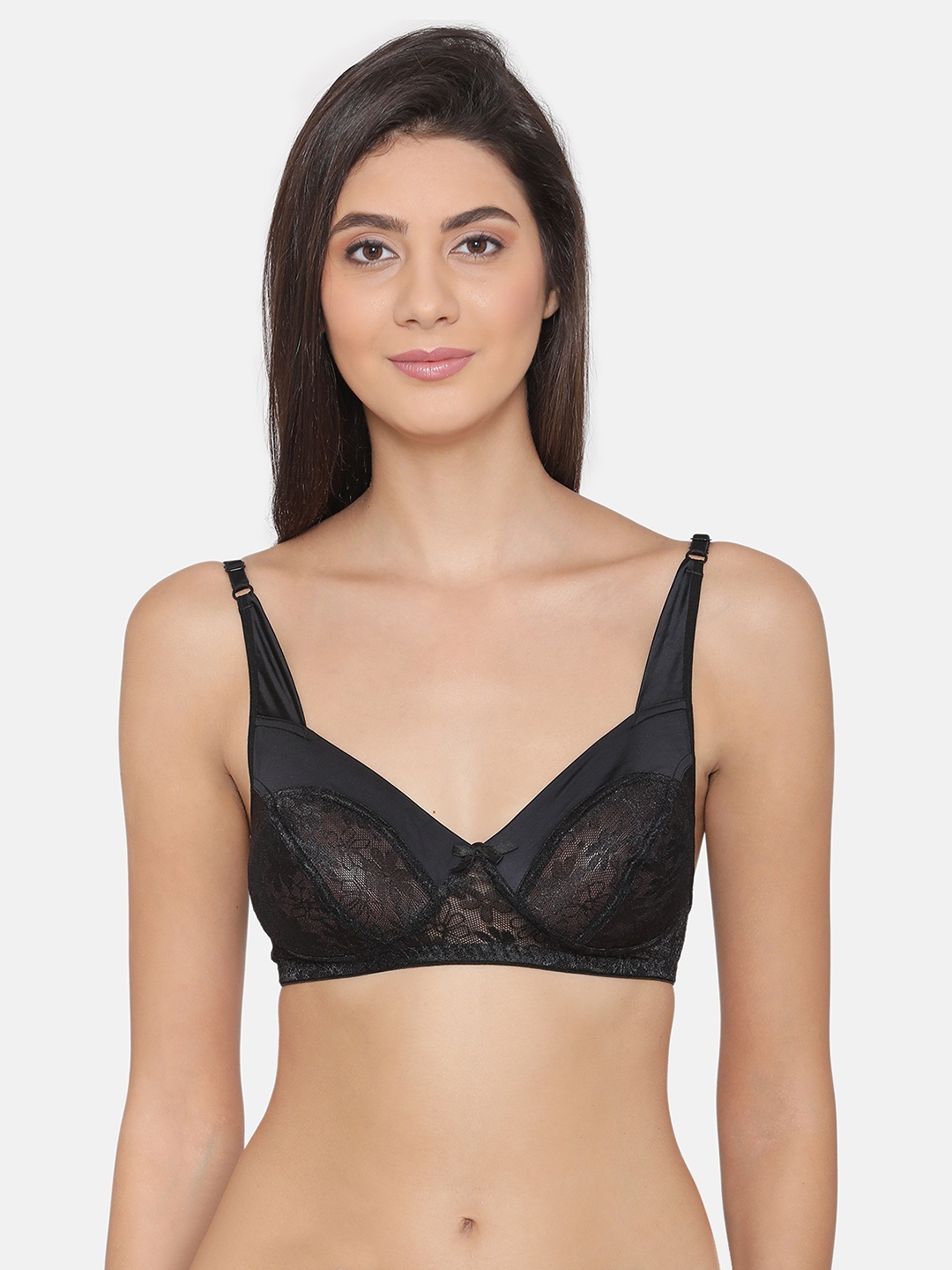 

Clovia Lace Non-Padded Non-Wired Balconette Bra, Black