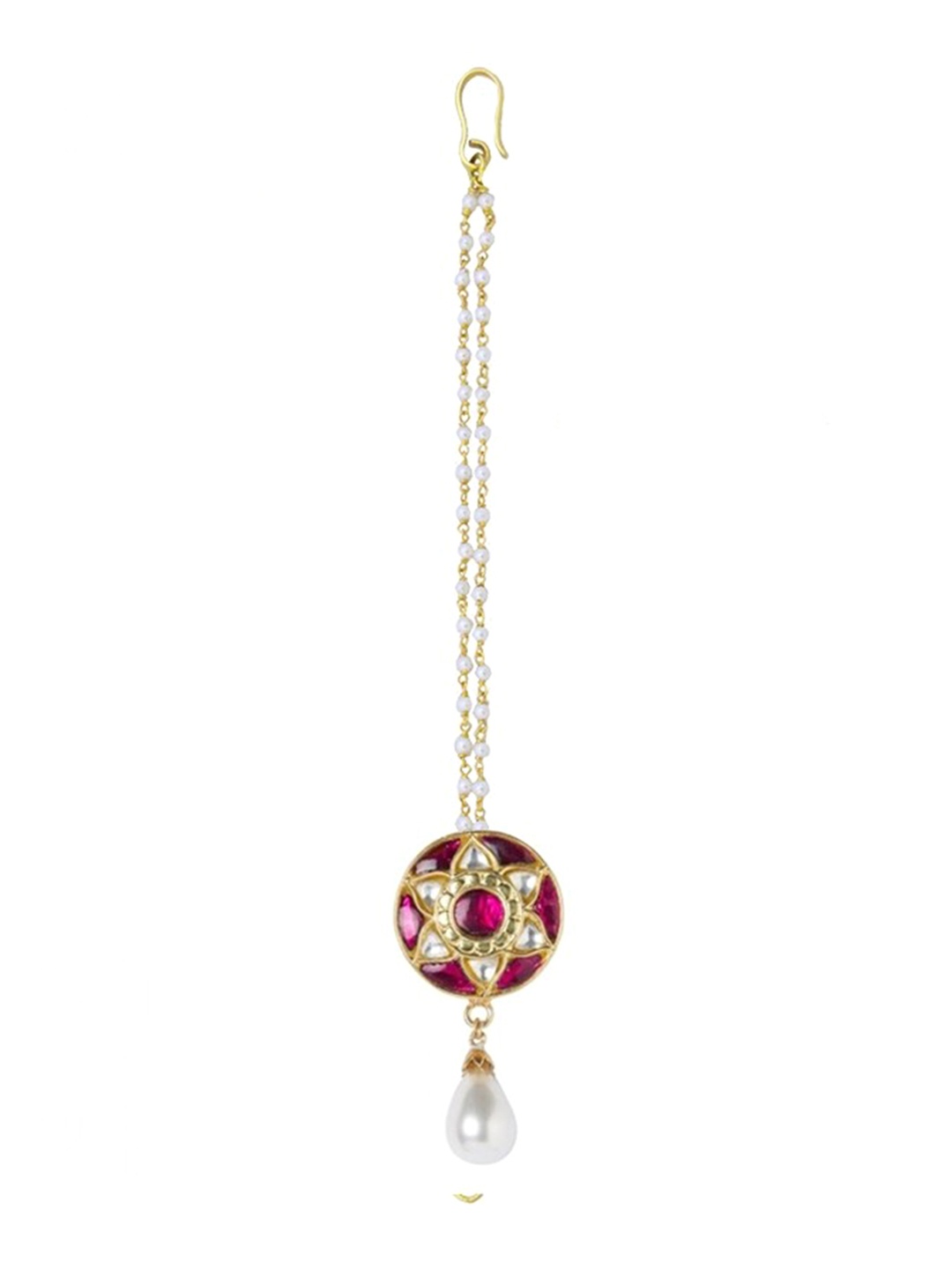 

ahilya Gold-Plated Stone-Studded & Beaded Maang Tikka, Red