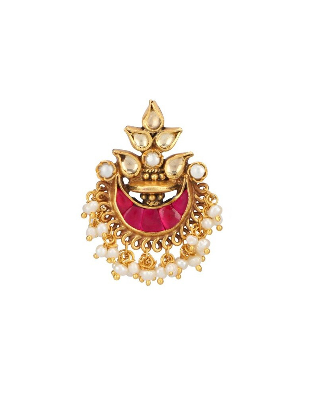 

ahilya 92.5 Sterling Silver Stone Studded Pearl Beaded Chandbali Brooch, Gold