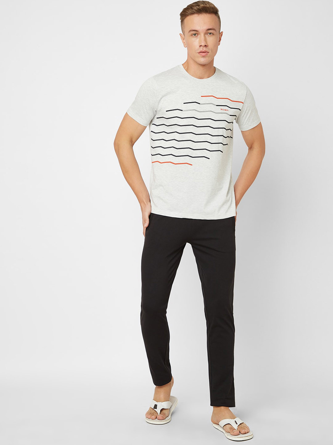 

Sweet Dreams Striped Round Neck Night Suit, White
