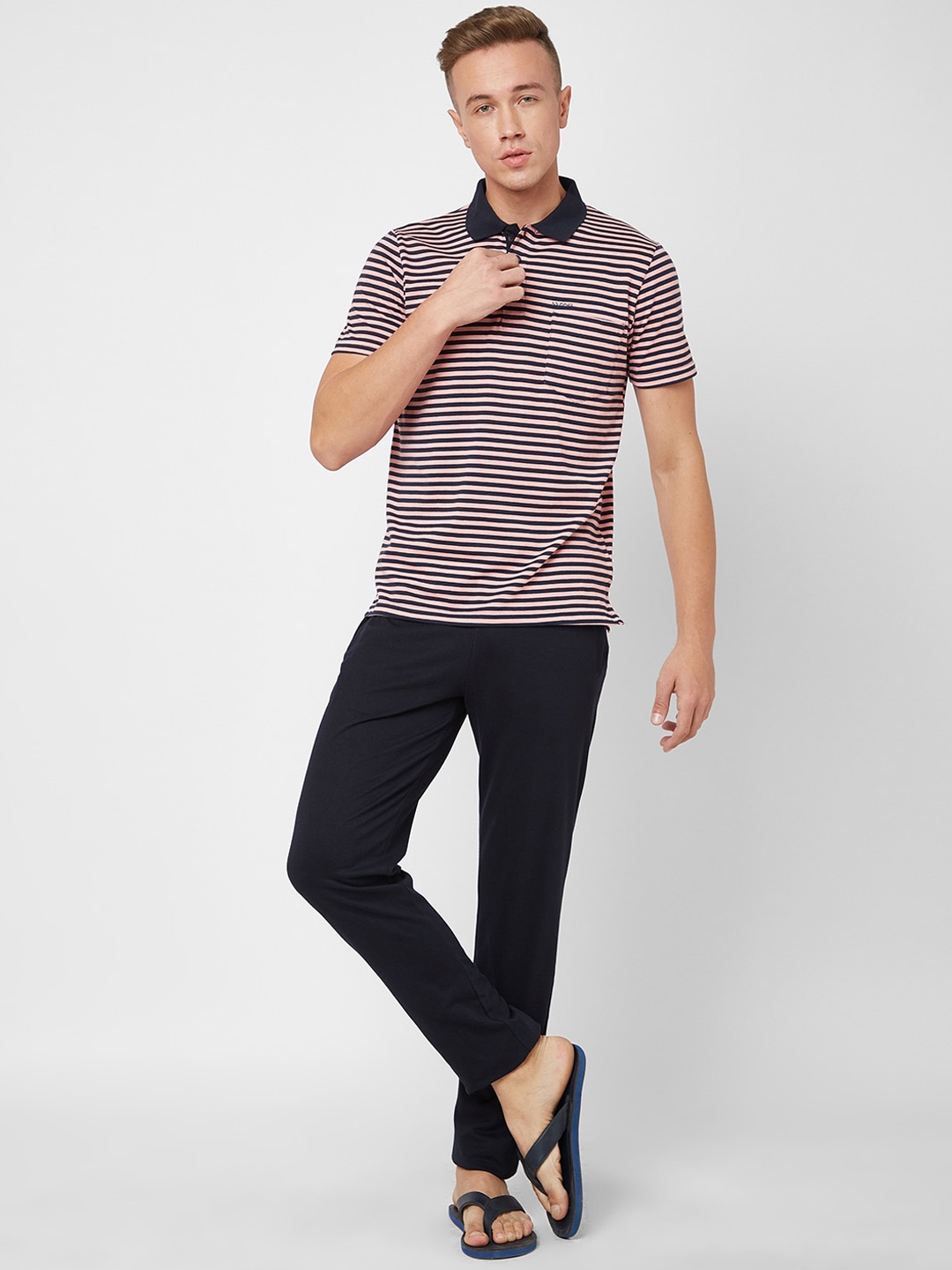 

Sweet Dreams Striped Night Suit, Peach