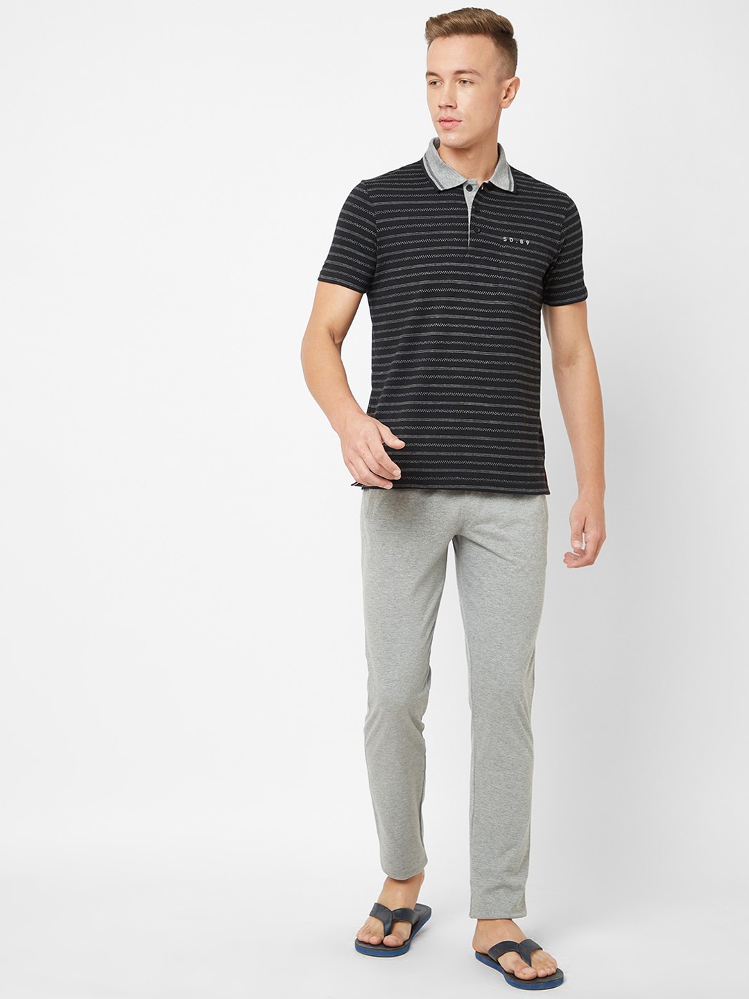 

Sweet Dreams Striped Shirt Collar Night Suit, Black