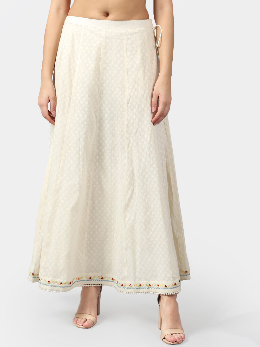 

DART STUDIO Woven Design Jacquard Pure Cotton Maxi Skirt, Off white