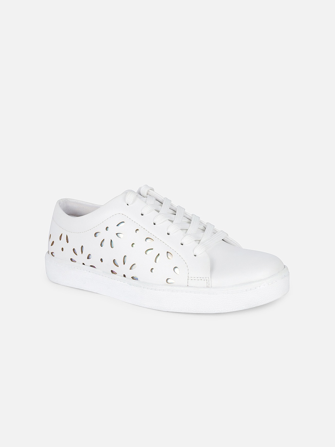 

Tokyo Talkies Women Textured Comfort Insole Basics Sneakers With Laser Cuts, White