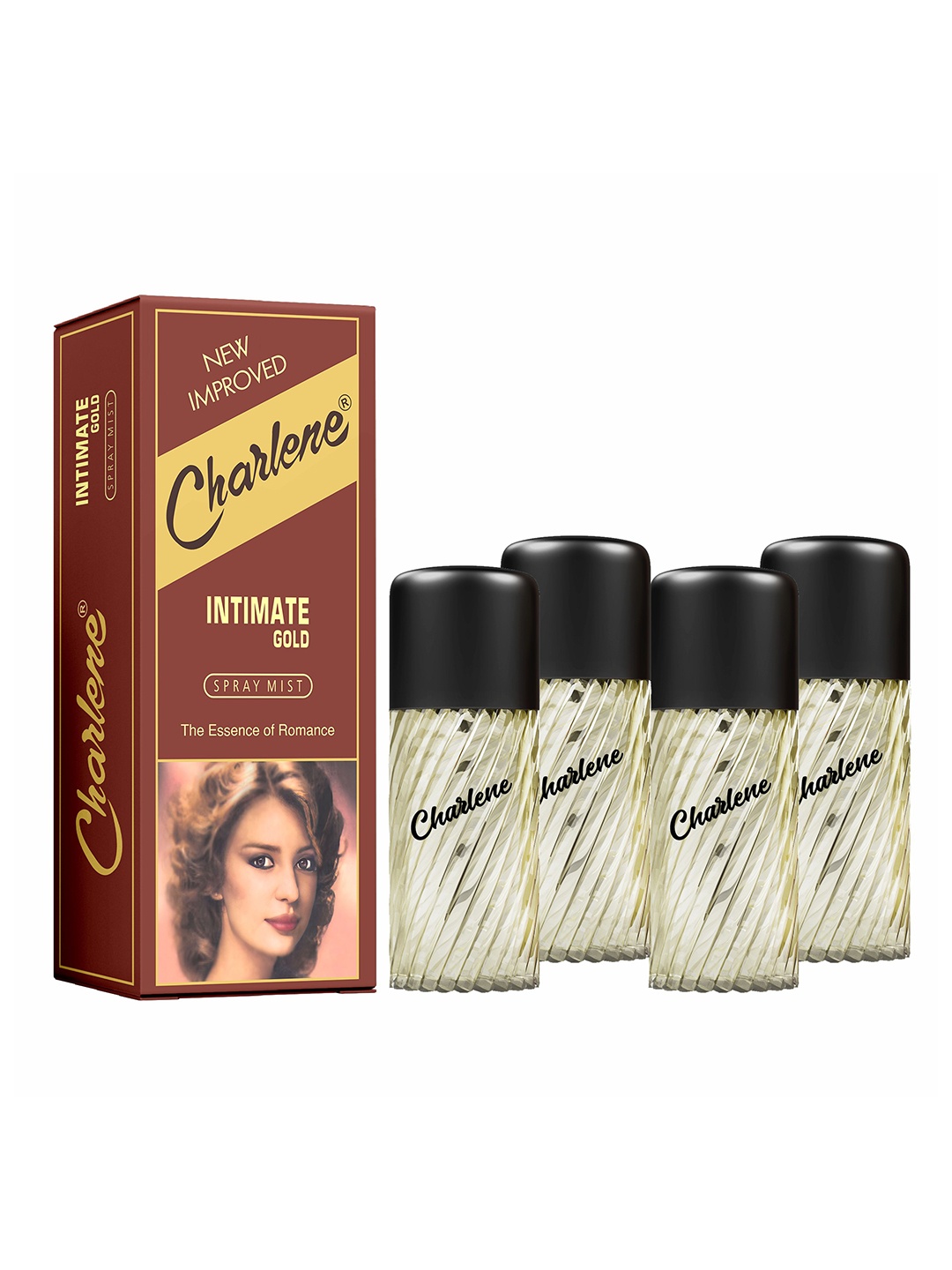 

CHARLENE Set Of 4 Intimate Gold Spray Perfume Mist - 30 ml Each, Transparent