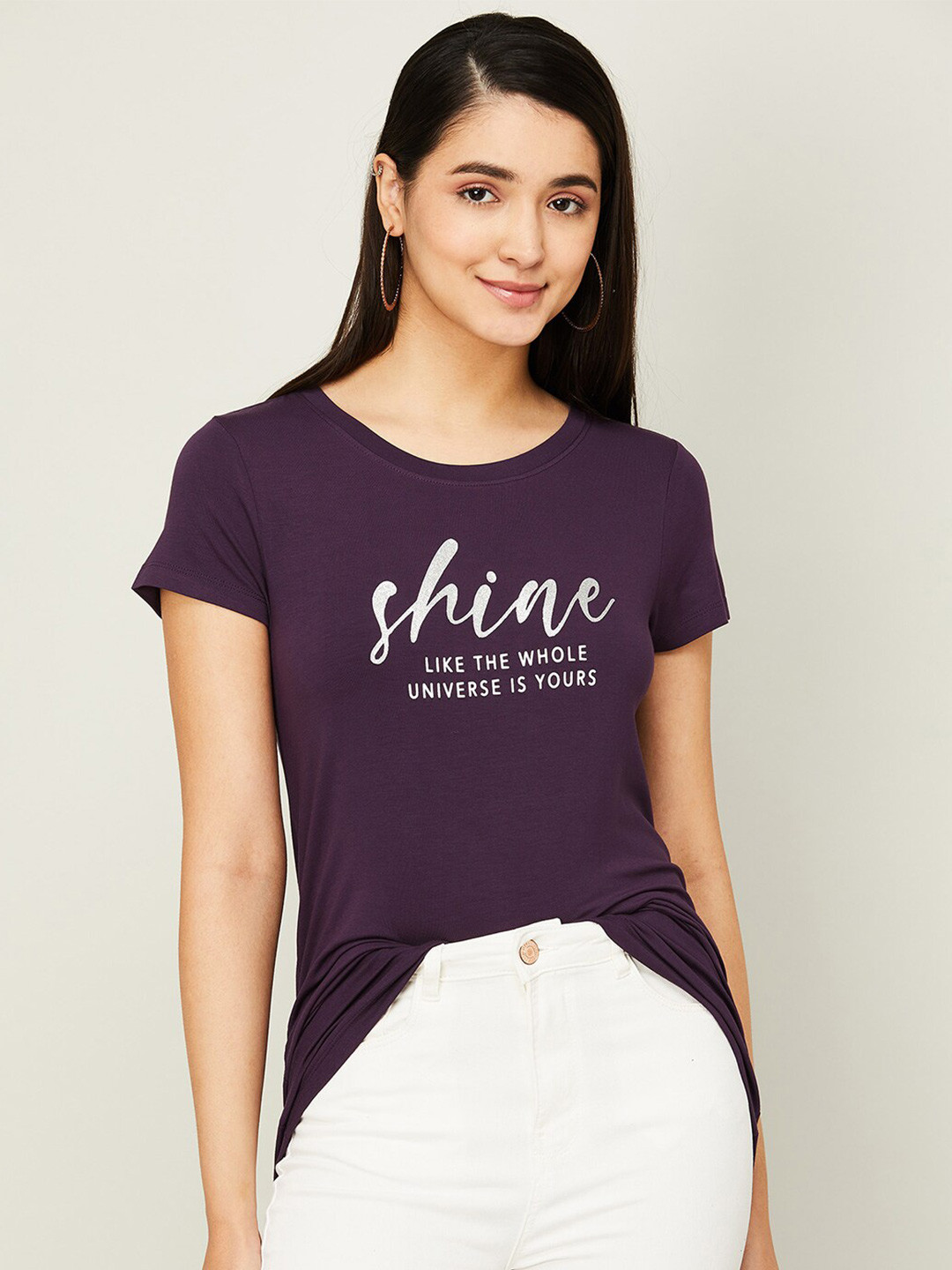 

Fame Forever by Lifestyle Typography Printed T-shirt, Violet