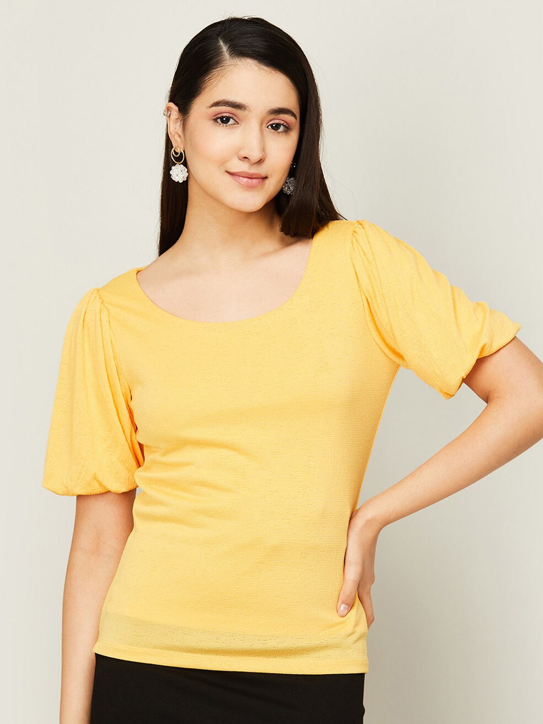 

CODE by Lifestyle Puff Sleeved Casual Top, Orange