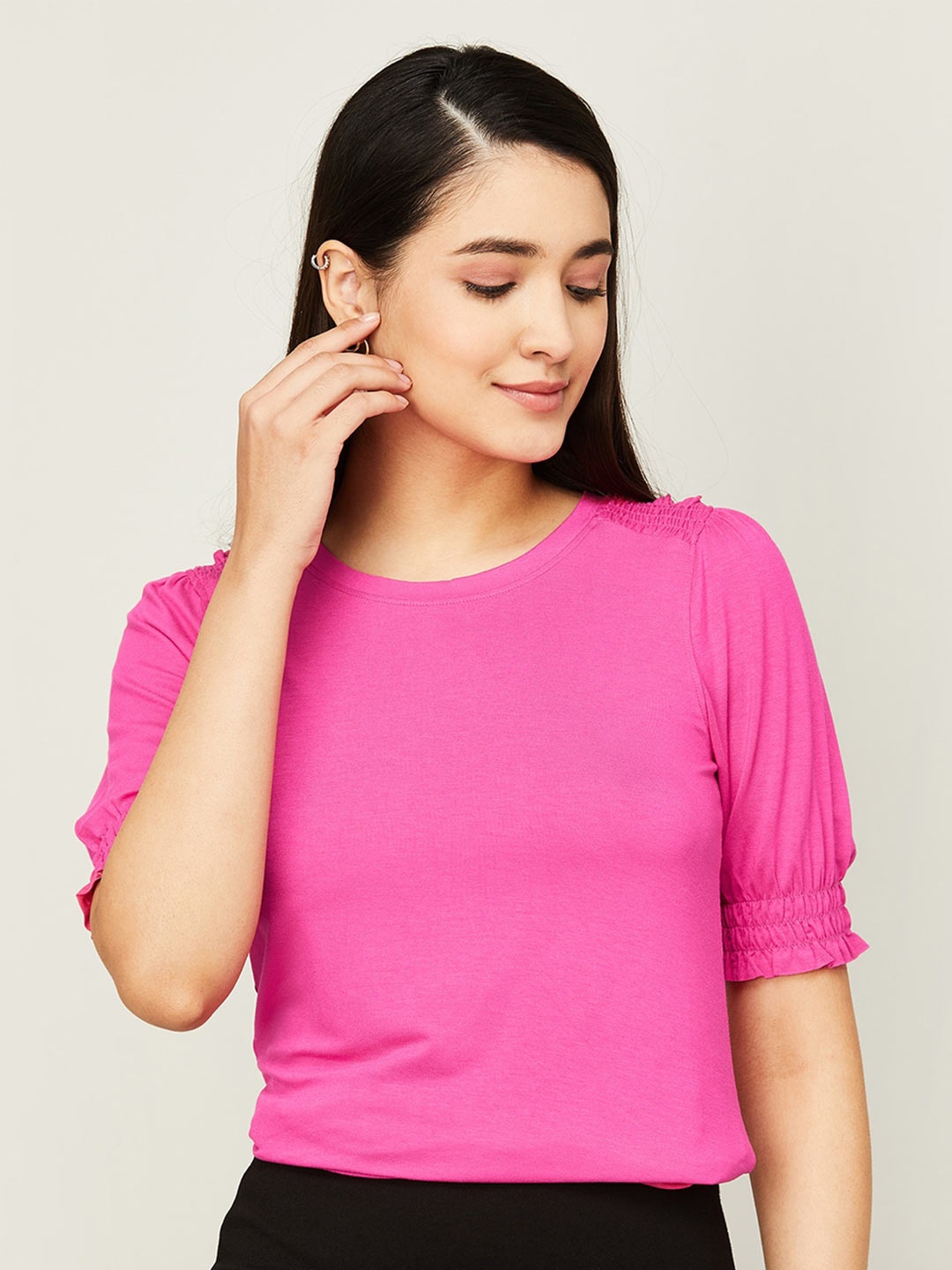 

CODE by Lifestyle Puff Sleeves Smocked Formal Top, Pink