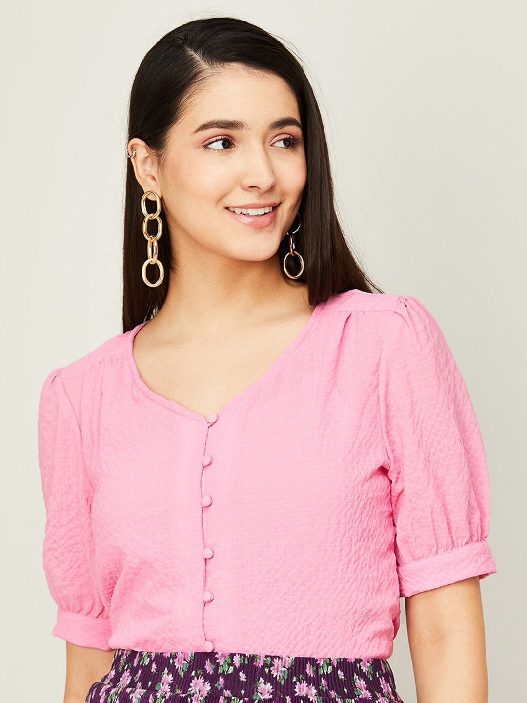 

CODE by Lifestyle Self Design Puff Sleeves Top, Pink