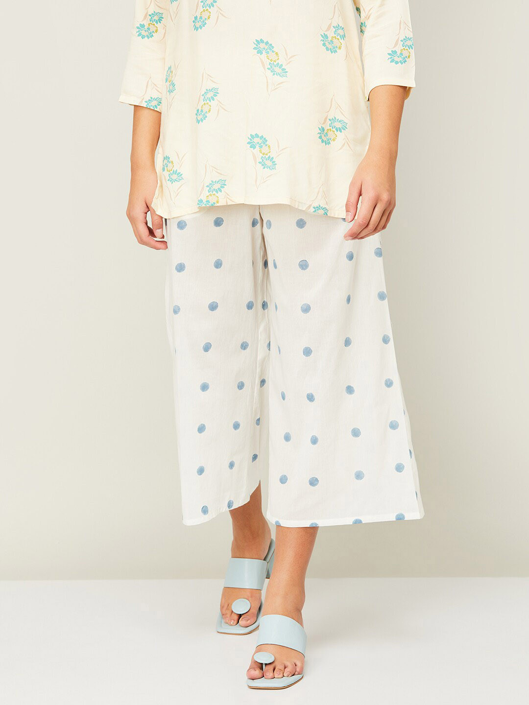 

Melange by Lifestyle Women Printed Knitted Cotton Palazzos, White