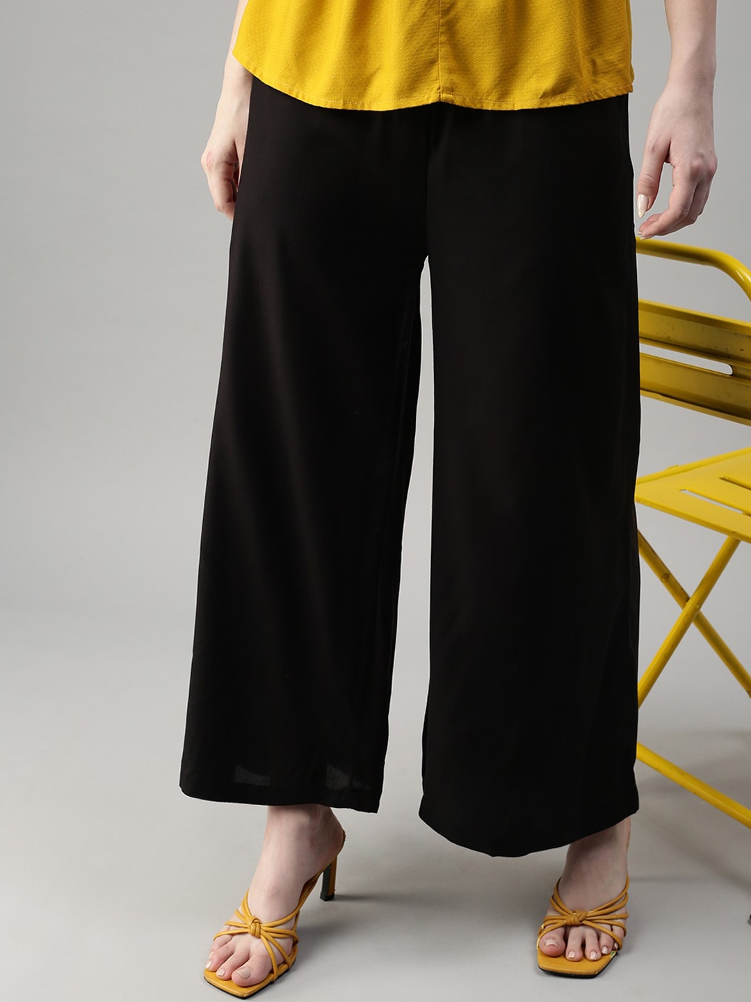 

Kryptic Women Mid-Rise Slip-On Flared Cropped Parallel Trousers, Black