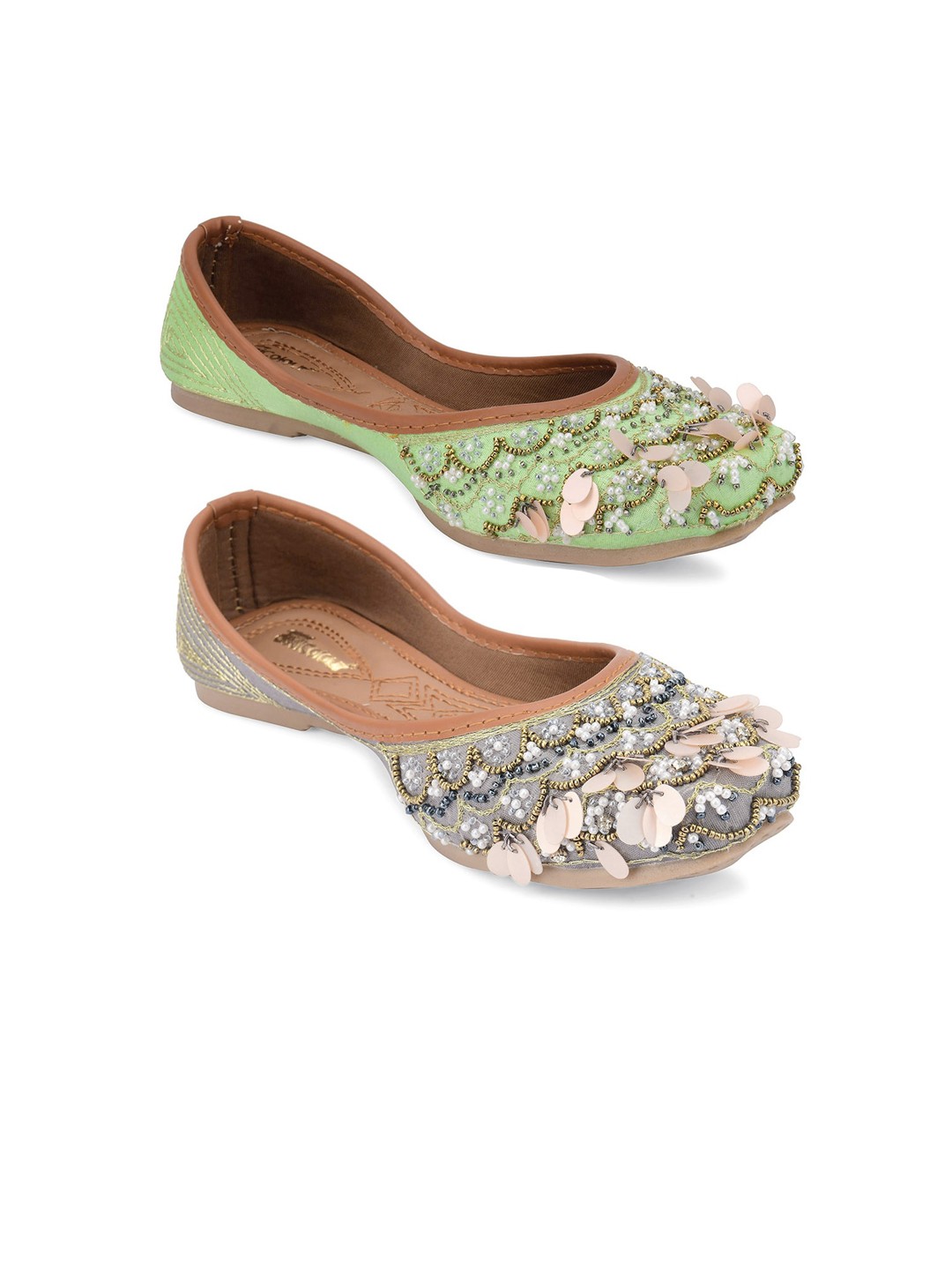 

DESI COLOUR Women Pack Of 2 Embellished Ethnic Mojaris, Sea green