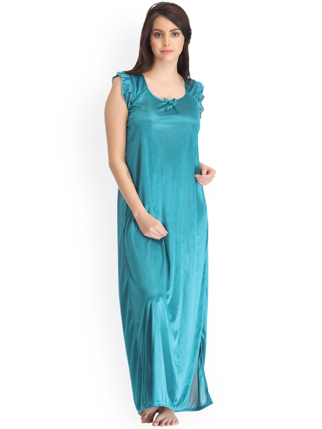 

Clovia Blue Satin Nightdress NSM282P17O, Teal