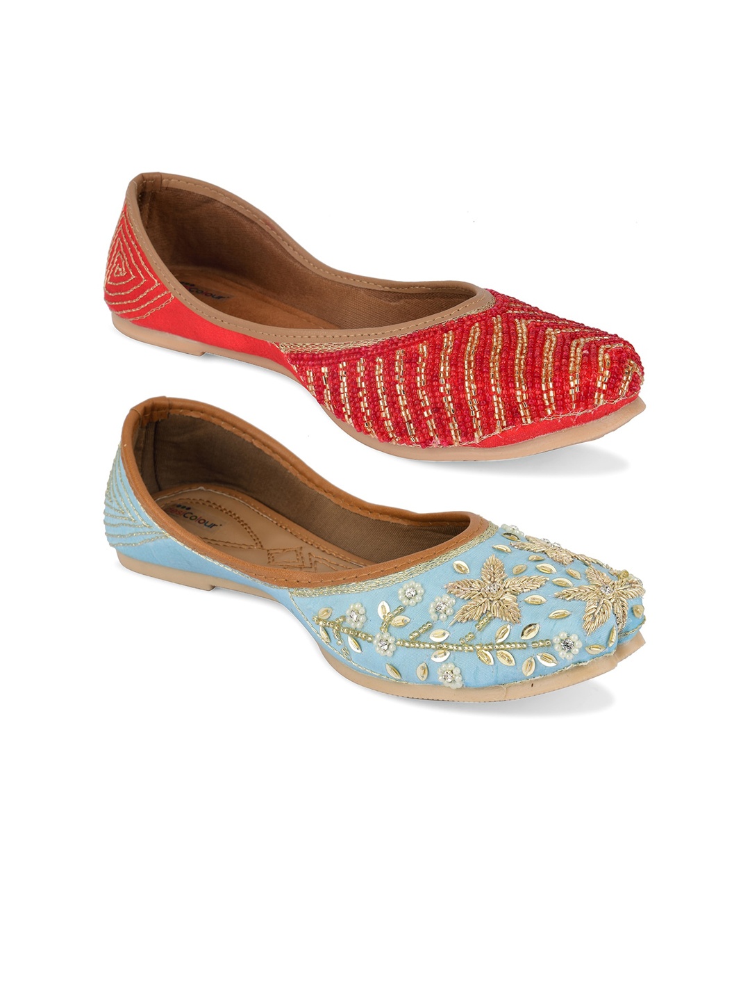 

DESI COLOUR Women Pack Of 2 Embellished Ethnic Mojaris, Red