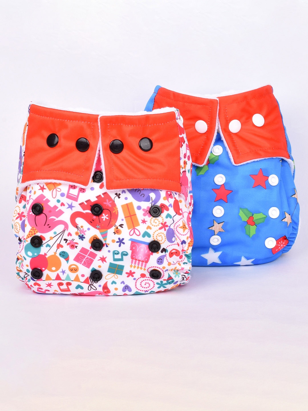 

Moms Home Infants Set Of 2 Baby Reusable Cotton Printed Pocket Diapers With 2 Inserts, Blue