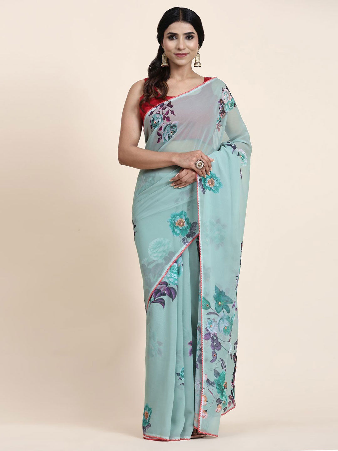 

Vastrasky Global Floral Printed Pure Georgette Saree, Blue