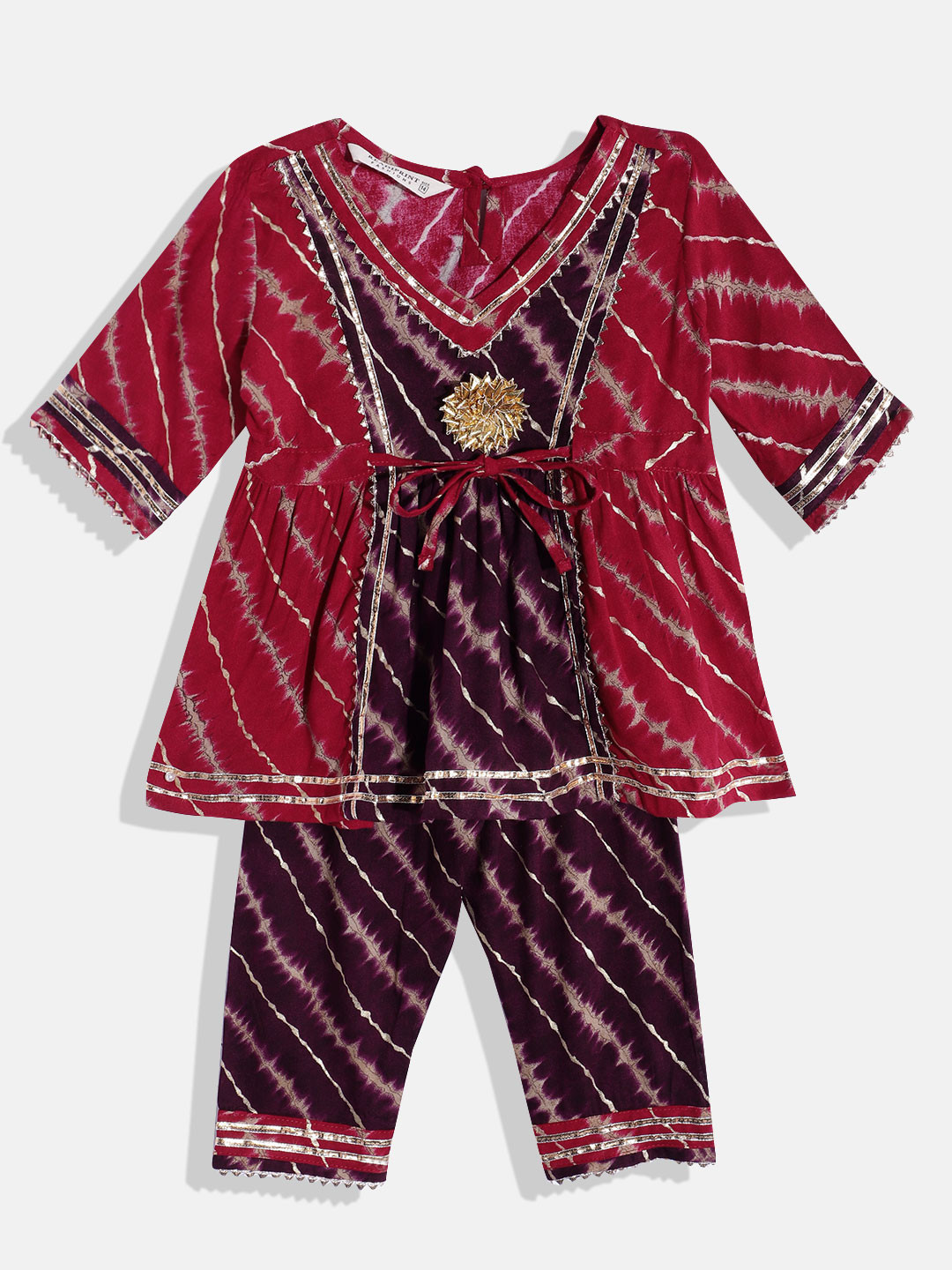 

Readiprint Fashions Girls Leheriya Printed Empire Gotta Patti Kurti with Pyjamas, Purple