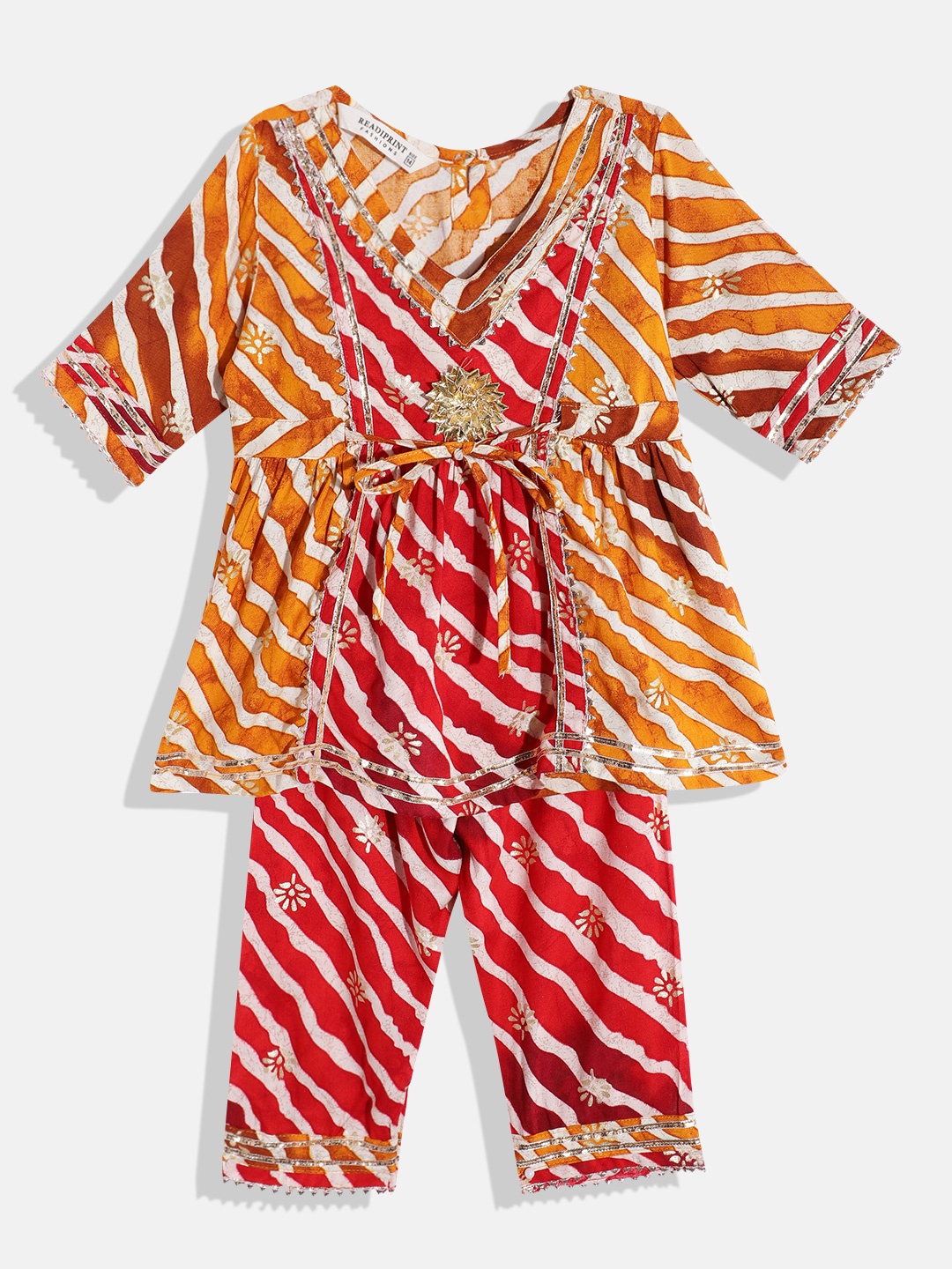 

Readiprint Fashions Girls Printed Empire Gotta Patti Kurta With Pyjamas, Yellow