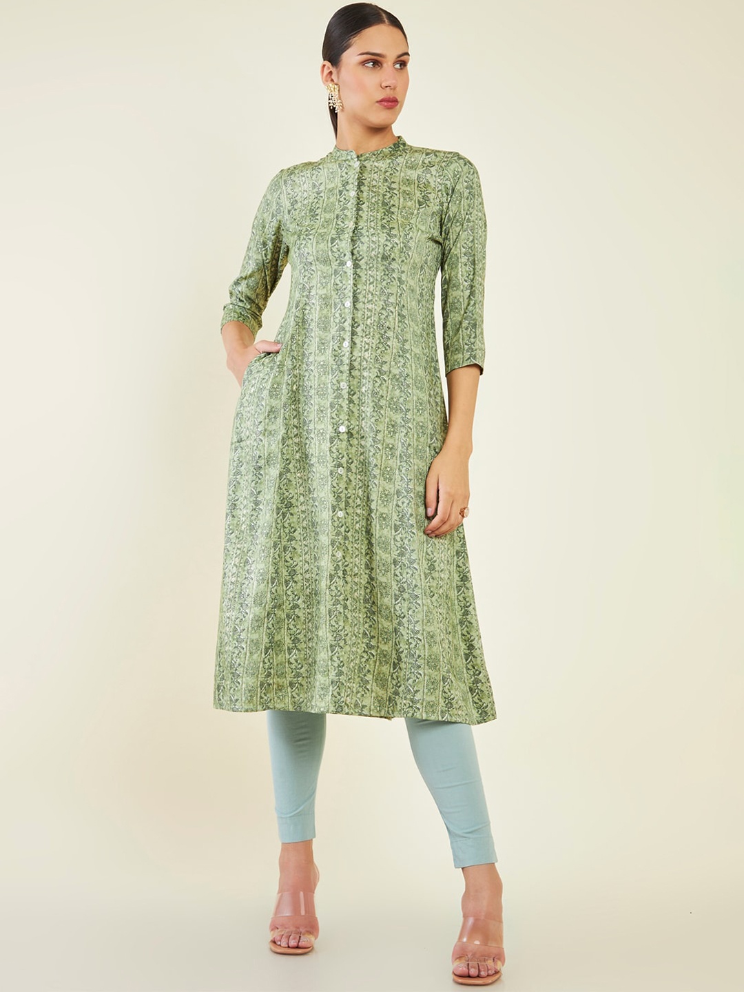 

Soch Floral Printed Mandarin Collar Kurta, Green