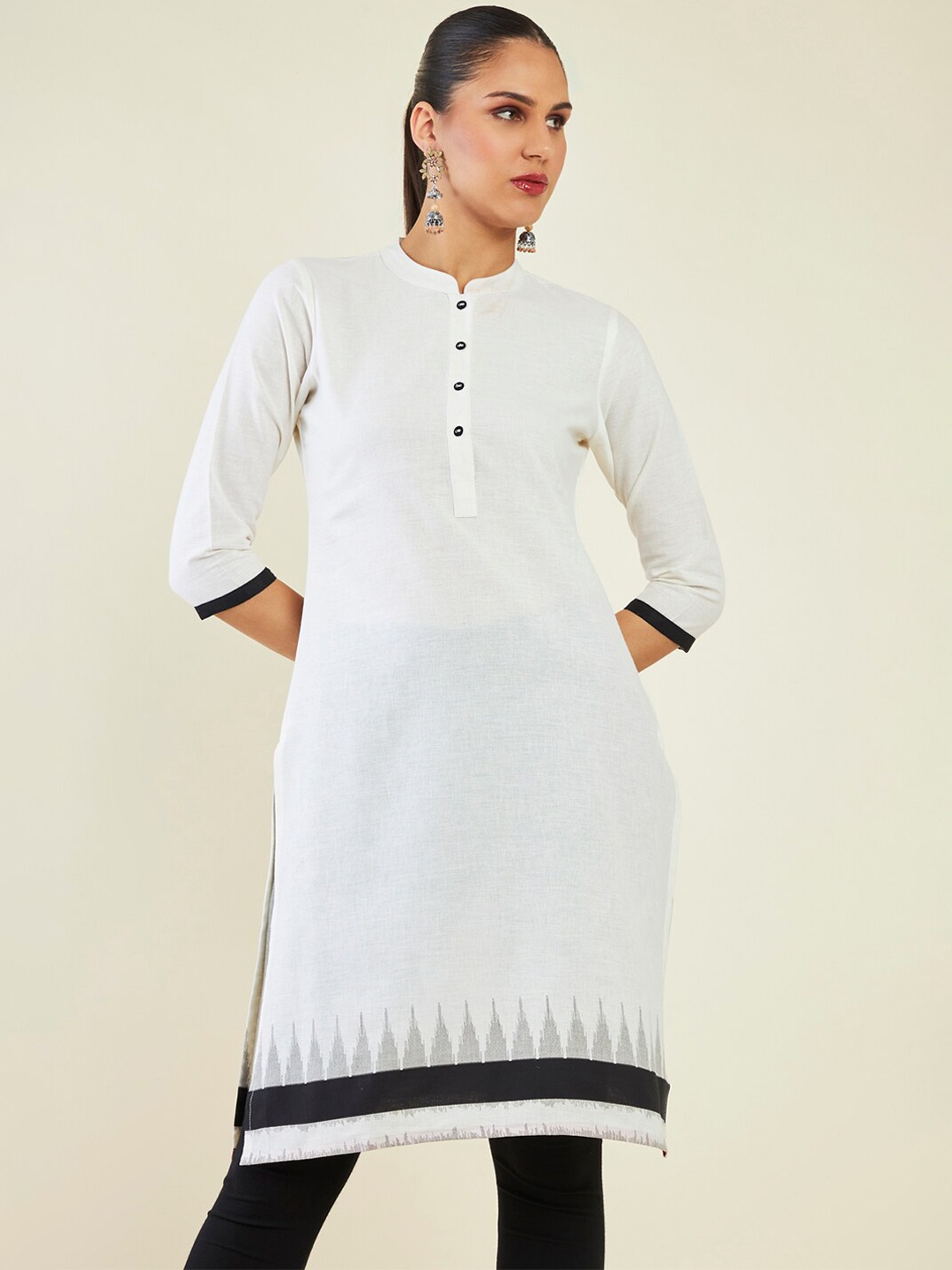 

Soch Mandarin Collar Pure Cotton Straight Kurta, White