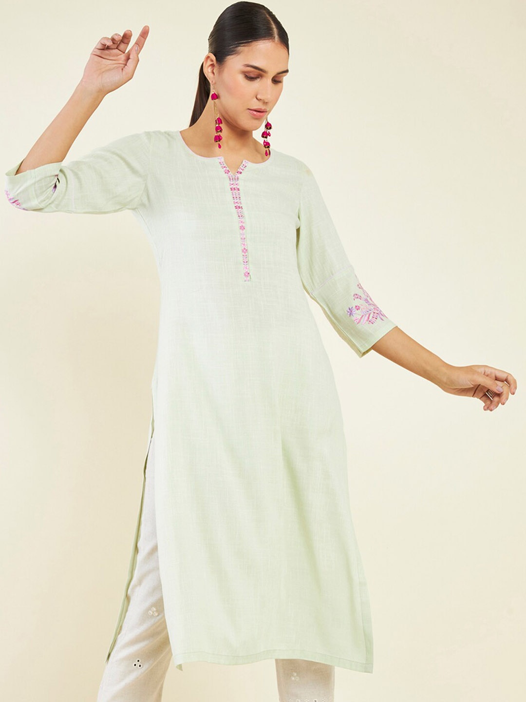 

Soch Woven Design Thread Work Kurta, Green