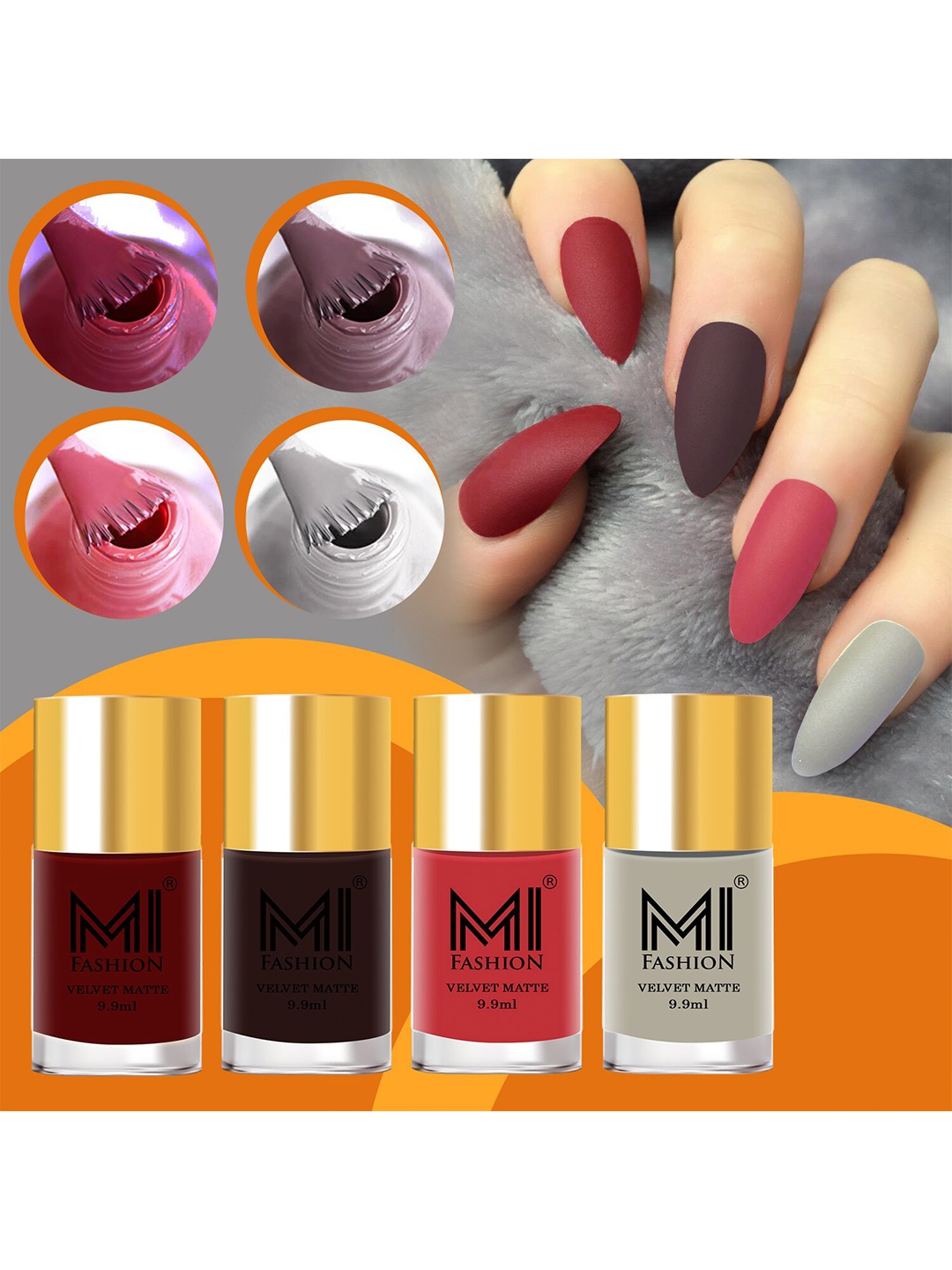 

MI FASHION Set Of 4 Velvet Matte Nail Polish - 9.9ml Each, Multi