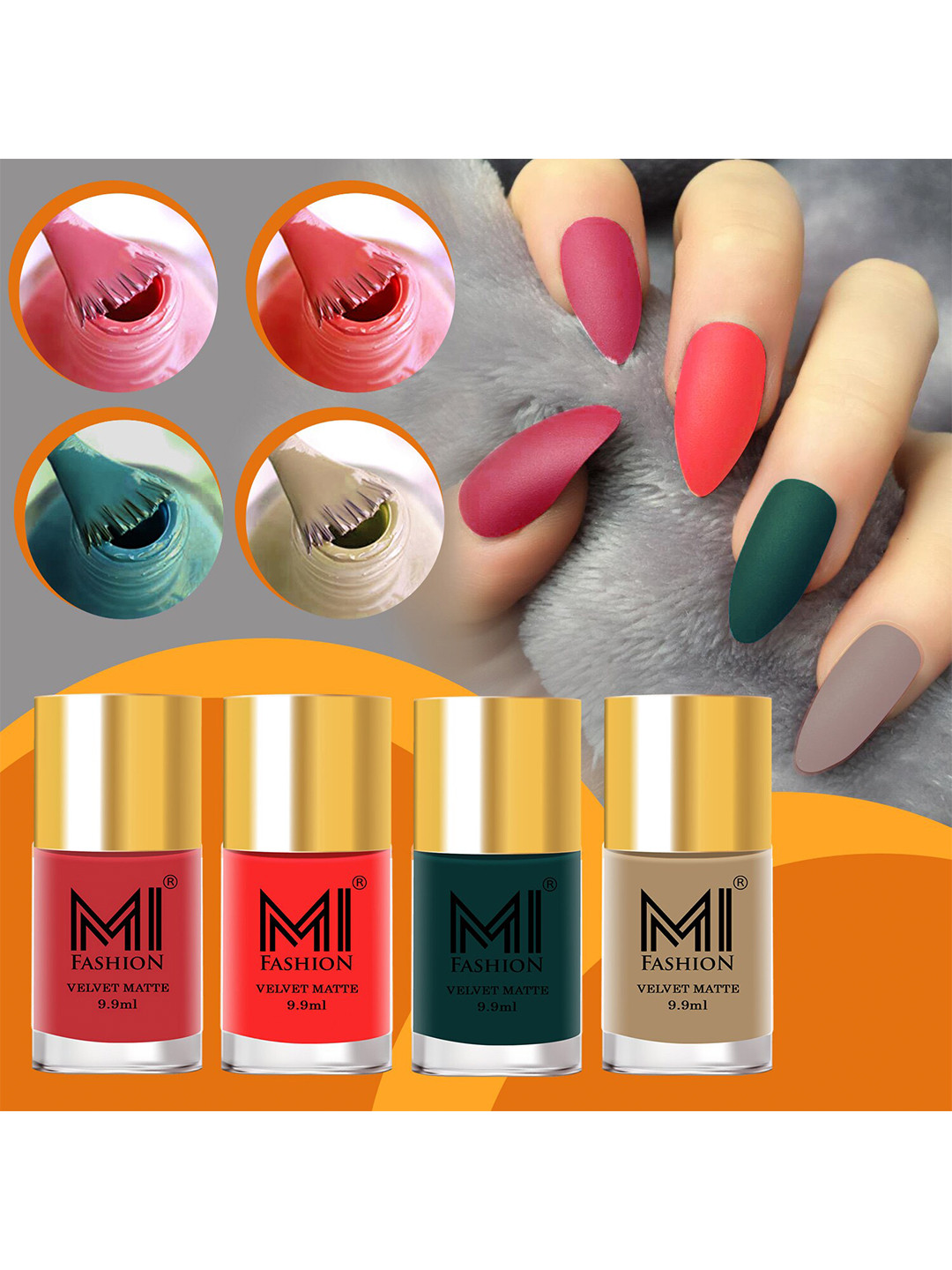 

MI FASHION Set Of 4 Velvet Matte Long Lasting Nail Paints 9.9 ml Each, Multi