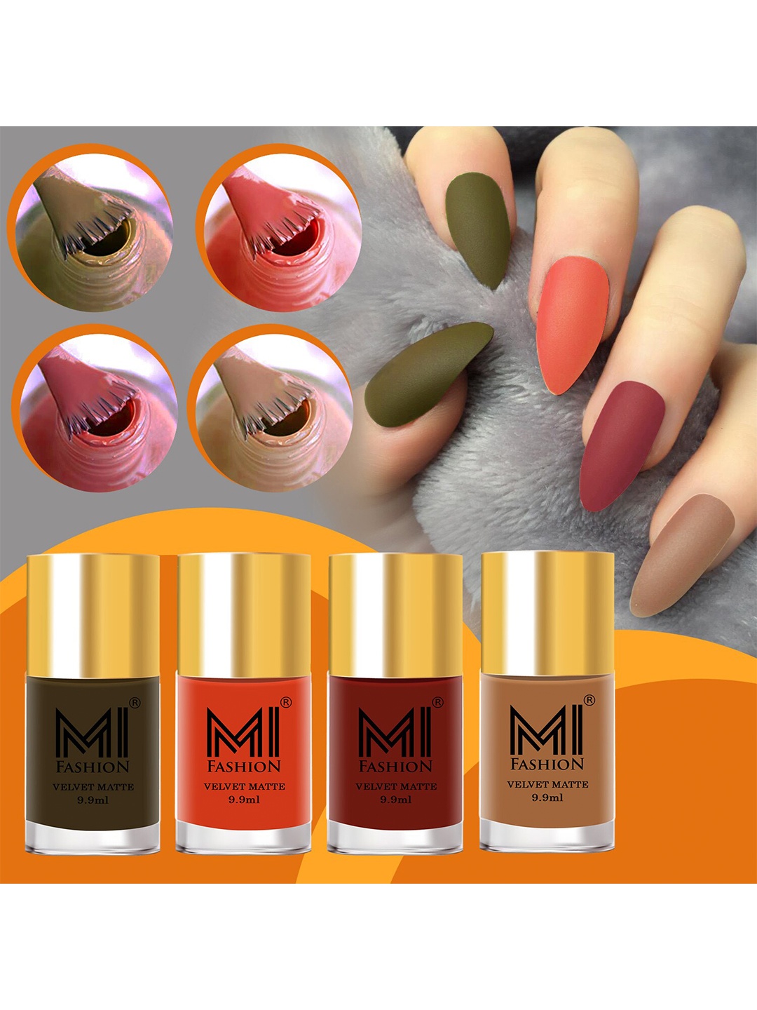 

MI FASHION Set Of 4 Velvet Matte Nail Polish - 9.9ml Each, Multi