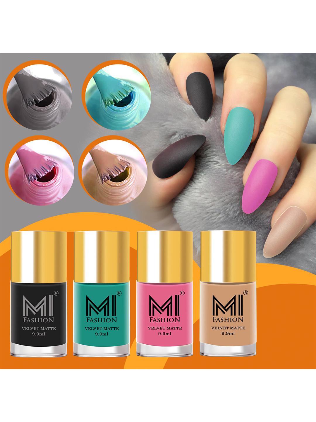 

MI FASHION Set Of 4 Velvet Matte Nail Polish - 9.9ml Each, Multi
