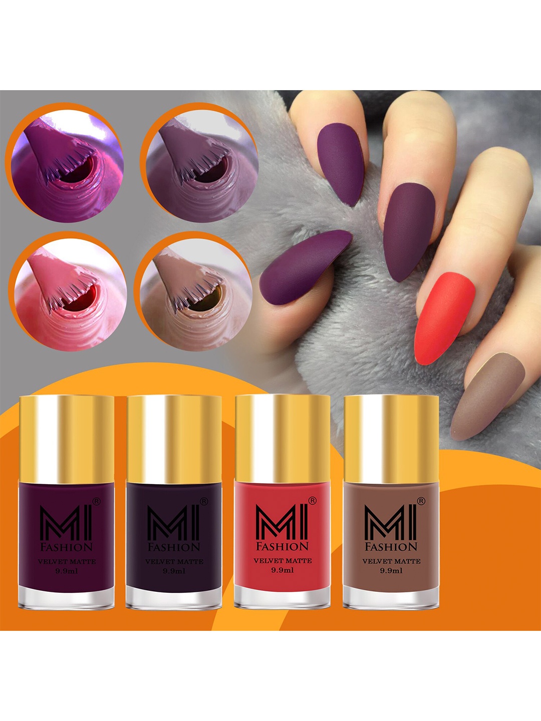 

MI FASHION Set Of 4 Velvet Matte Nail Polish - 9.9ml Each, Multi