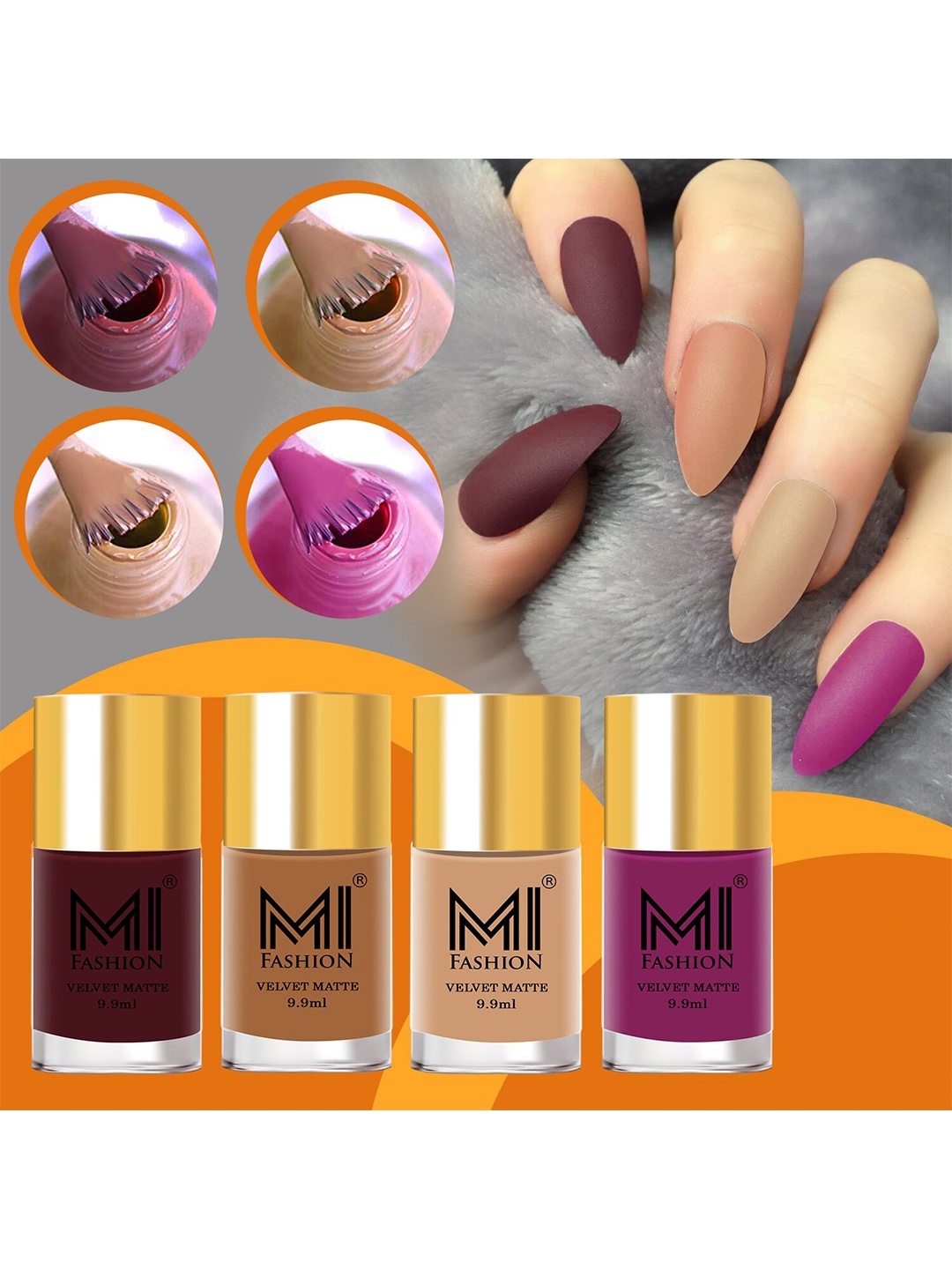 

MI FASHION Set Of 4 Velvet Matte Nail Polish - 9.9ml Each, Multi