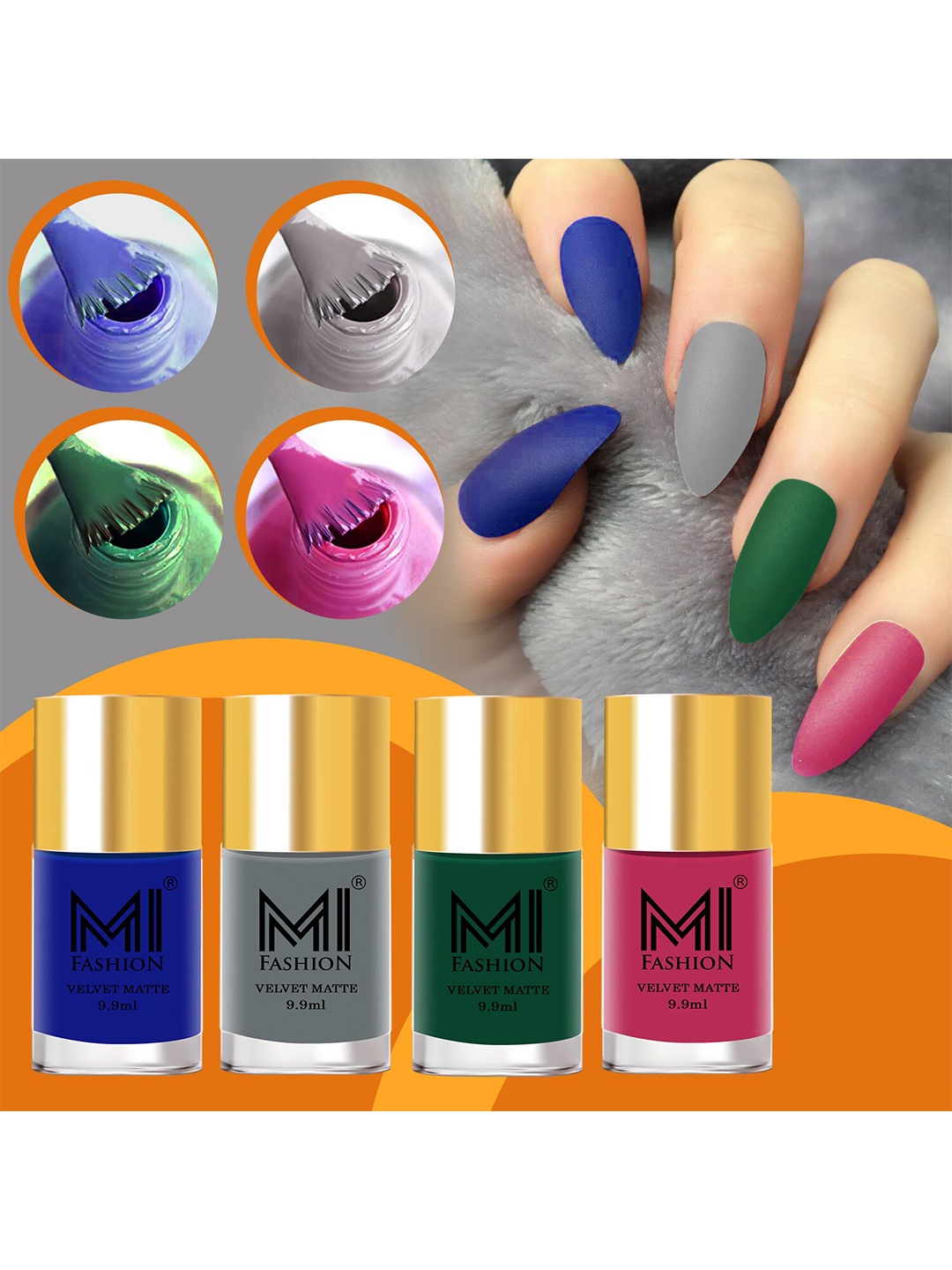 

MI FASHION Velvet Matte Set Of 4 Long Lasting Nail Polish - 9.9ml Each, Blue