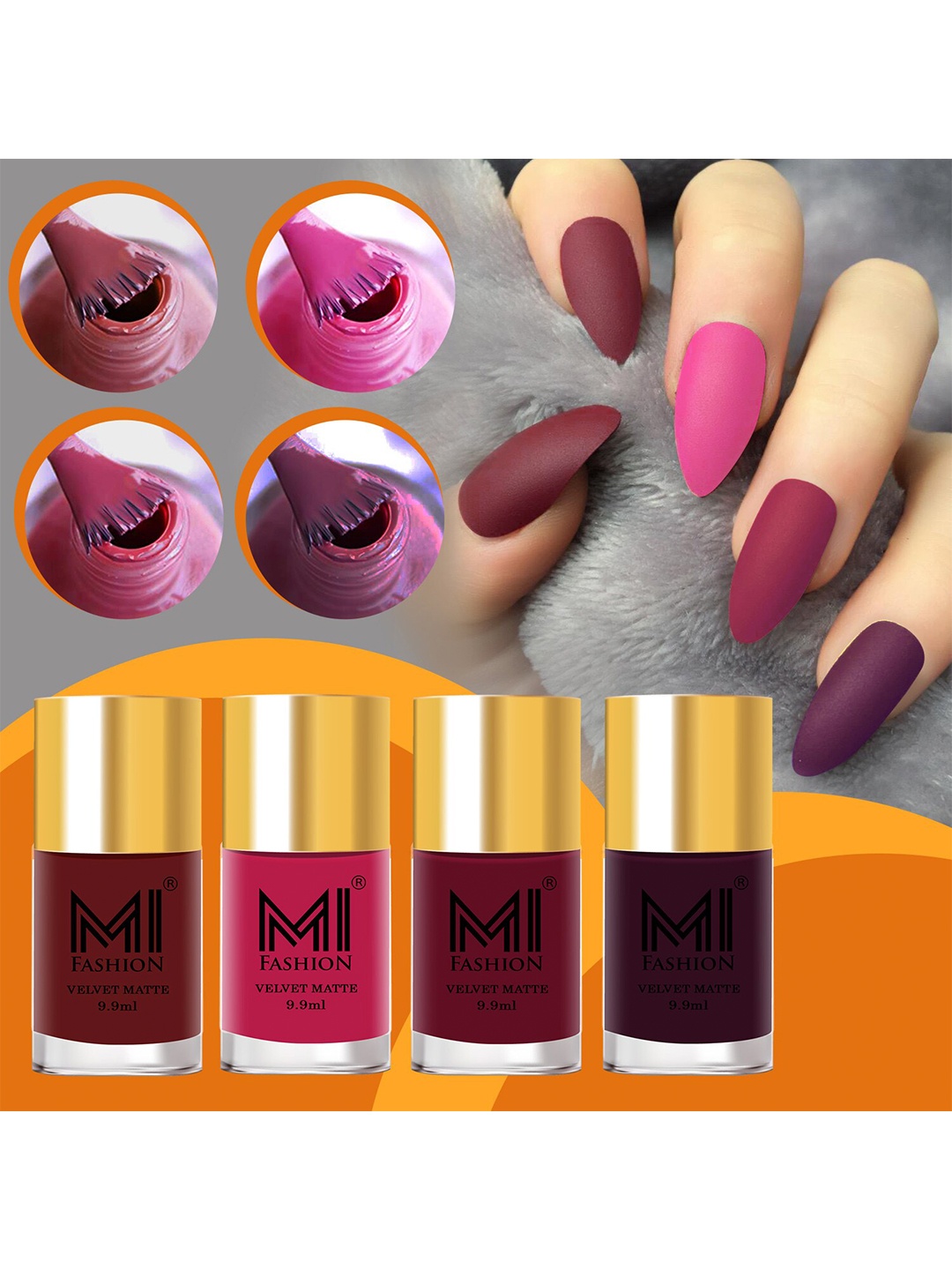 

MI FASHION Set Of 4 Velvet Matte Long Lasting Nail Polish - 9.9ml Each, Maroon