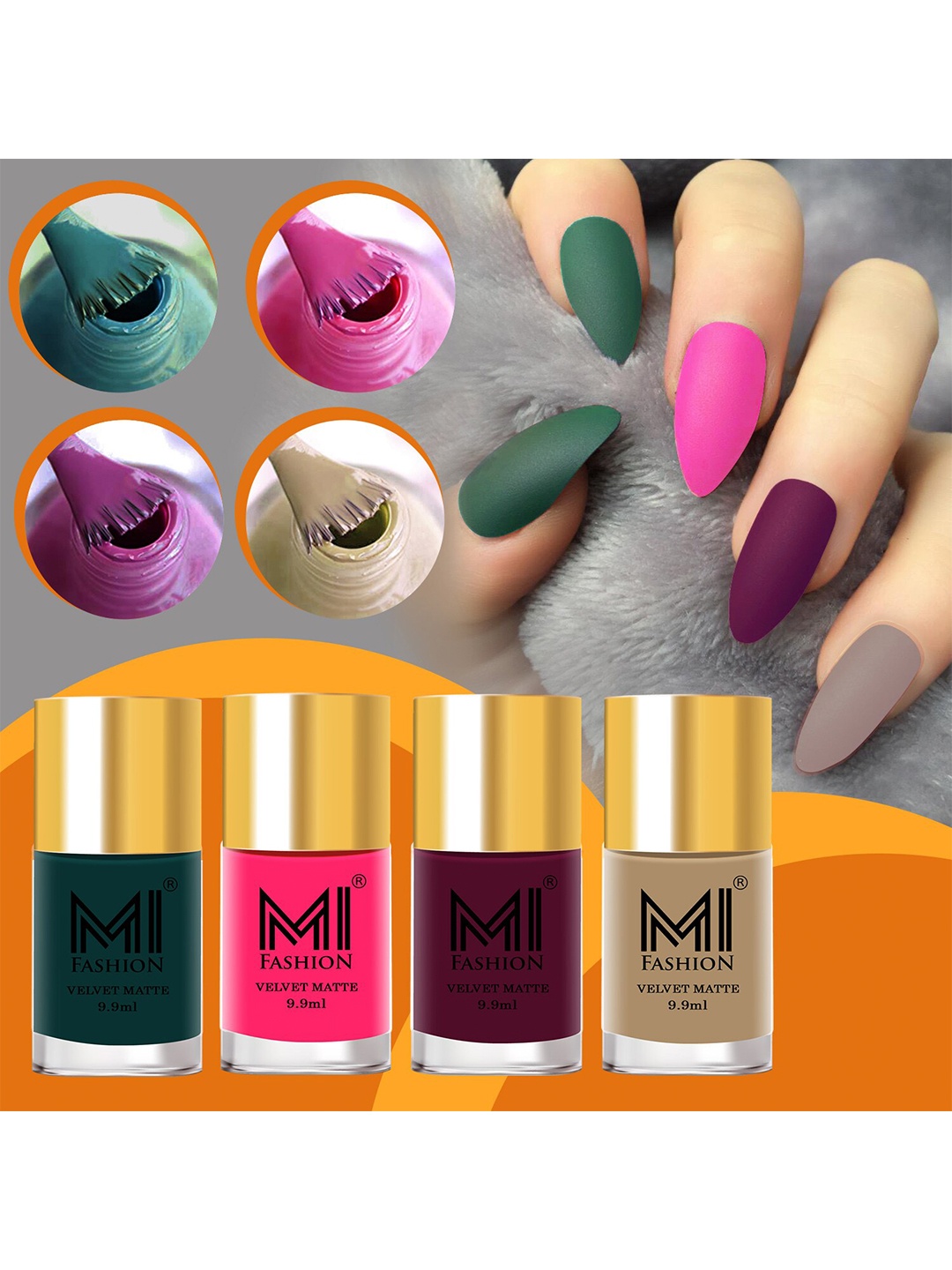 

MI FASHION Set Of 4 Velvet Matte Long Lasting Nail Polish - 9.9ml Each, Green