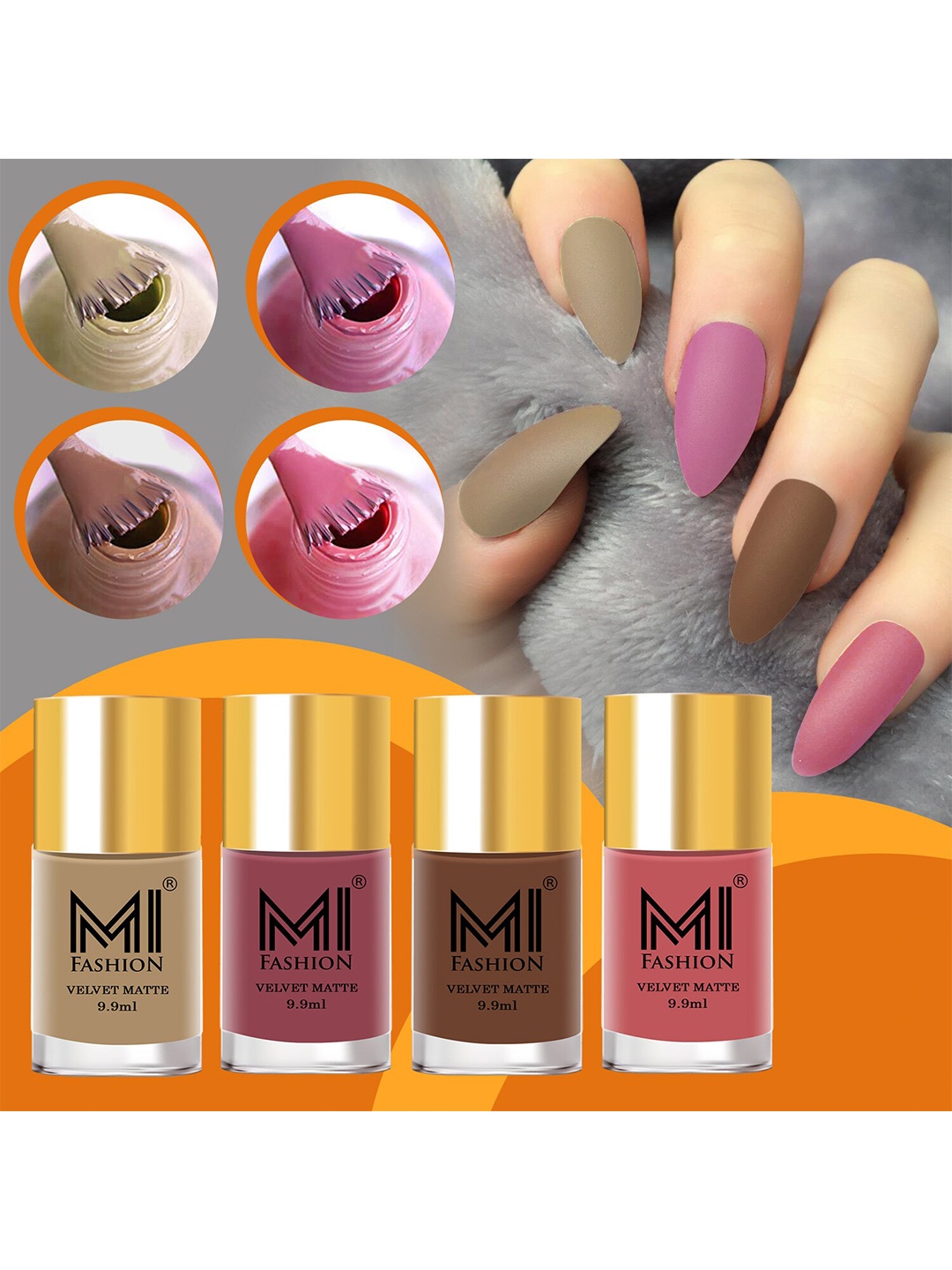 

MI FASHION Set Of 4 Velvet Matte Long Lasting Nail Polish - 9.9ml Each, Nude