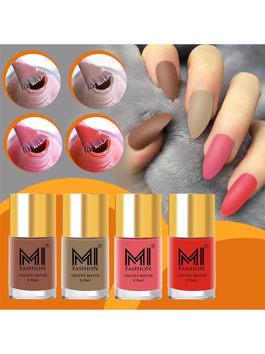 

MI FASHION Set Of 4 Velvet Matte Long Lasting Nail Polish - 9.9ml Each, Nude