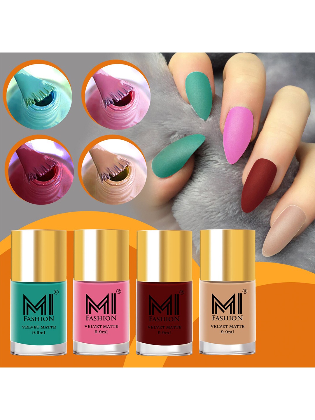 

MI FASHION Set Of 4 Velvet Matte Long Lasting Nail Polish - 9.9ml Each, Multi