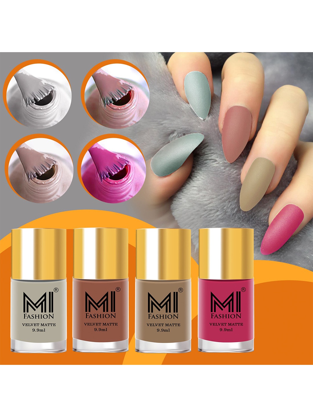 

MI FASHION Set Of 4 Velvet Matte Long Lasting Nail Polish - 9.9ml Each, Multi