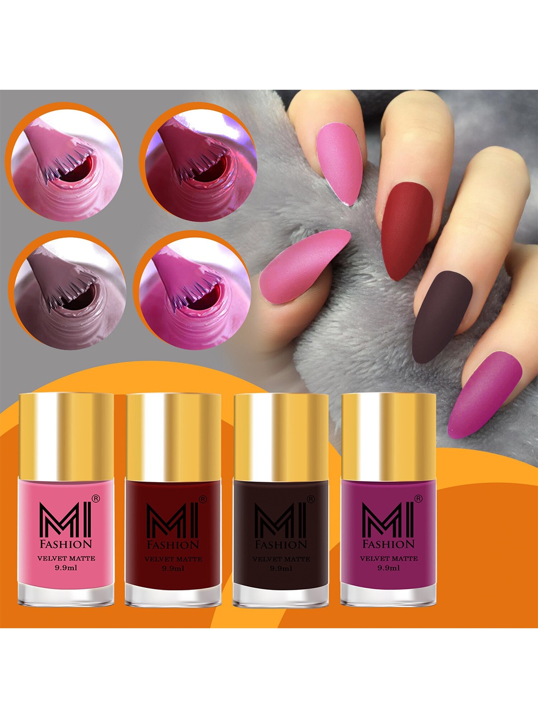 

MI FASHION Set Of 4 Velvet Matte Long Lasting Nail Polish - 9.9ml Each, Multi