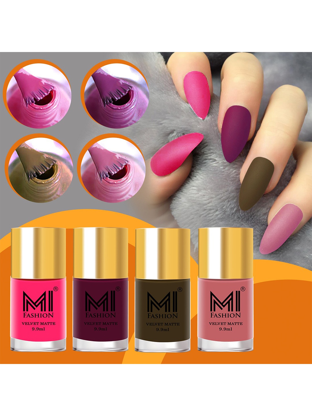

MI FASHION Set Of 4 Velvet Matte Long Lasting Nail Polish - 9.9ml Each, Brown