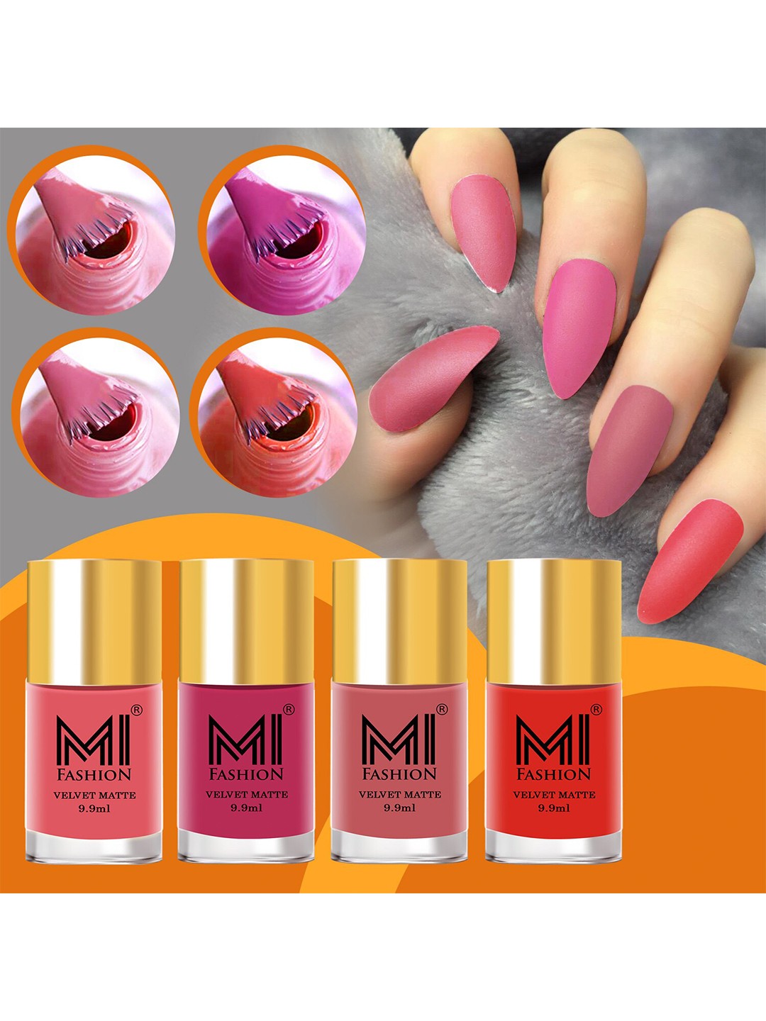 

MI FASHION Set Of 4 Velvet Matte Long Lasting Nail Polish - 9.9ml Each, Pink
