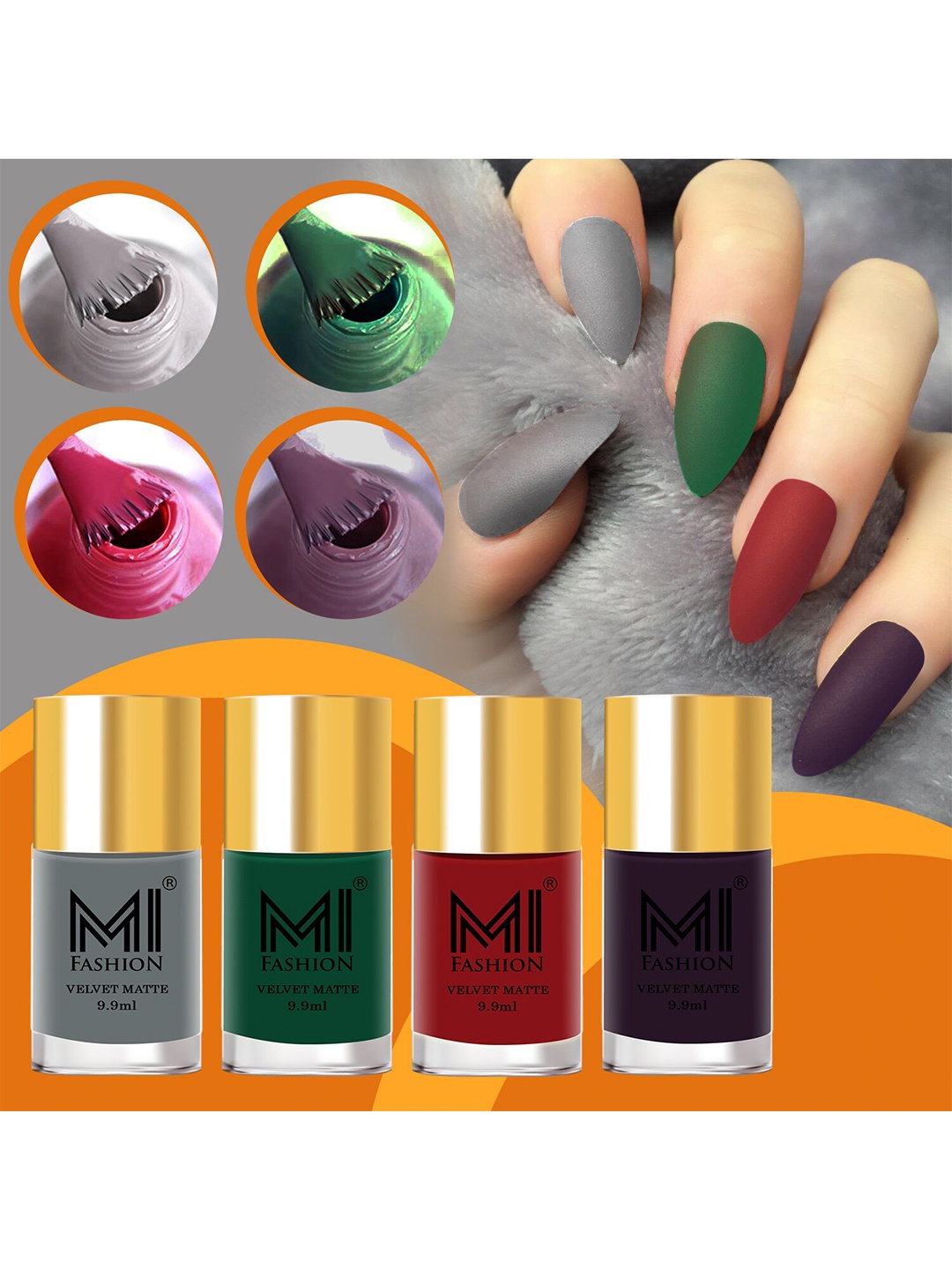 

MI FASHION Set Of 4 Velvet Matte Long Lasting Nail Polish - 9.9ml Each, Purple