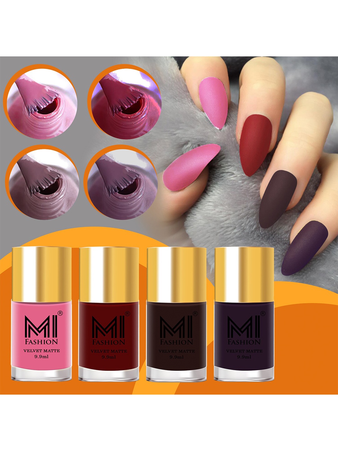 

MI FASHION Set Of 4 Velvet Matte Long Lasting Nail Polish - 9.9ml Each, Pink